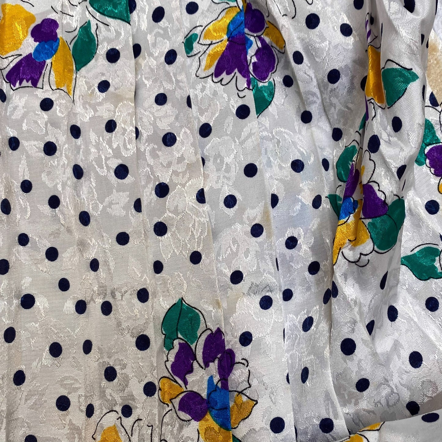 A Line Skirt Womens S White Polka Dot Floral Print Pleated Elastic Waist Casual