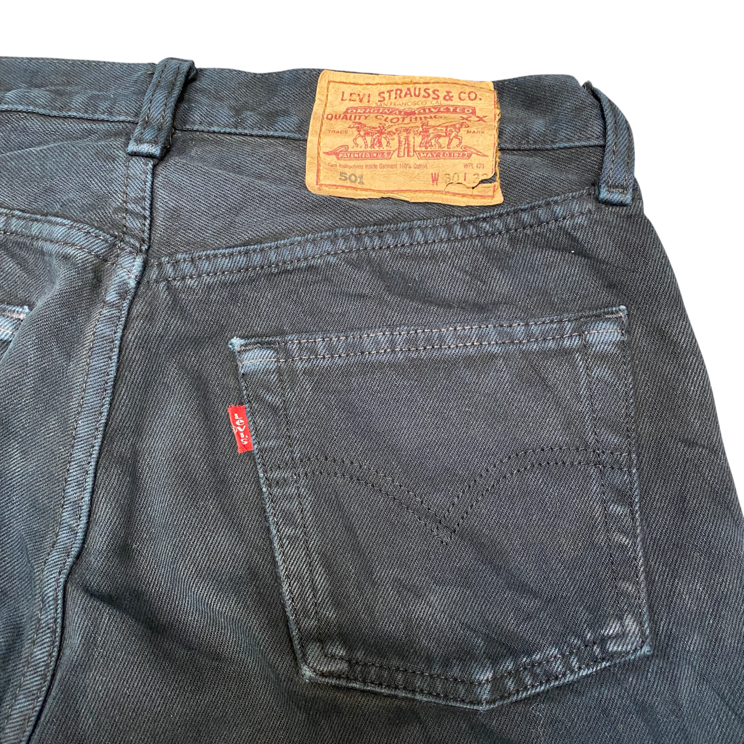 Levi's 501 Jeans Mens 31" Waist Black Denim Flat Front Streetwear Grunge Raw hem