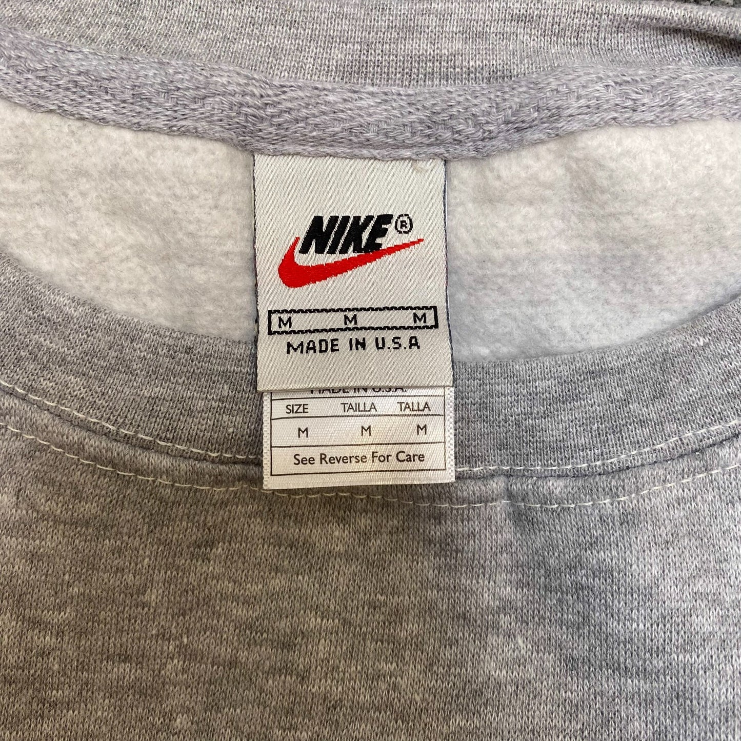 Nike Reworked Sweatshirt Mens Medium Grey Embroidered Spellout Logo Crew Neck
