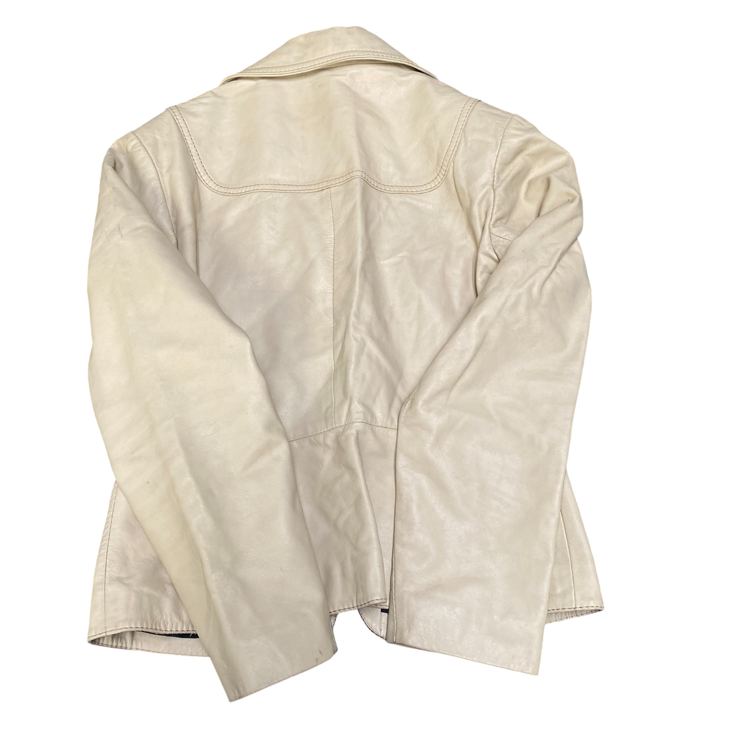 Women's Leather Blazer Jacket Medium Cream Formal Long Sleeve Single Breasted