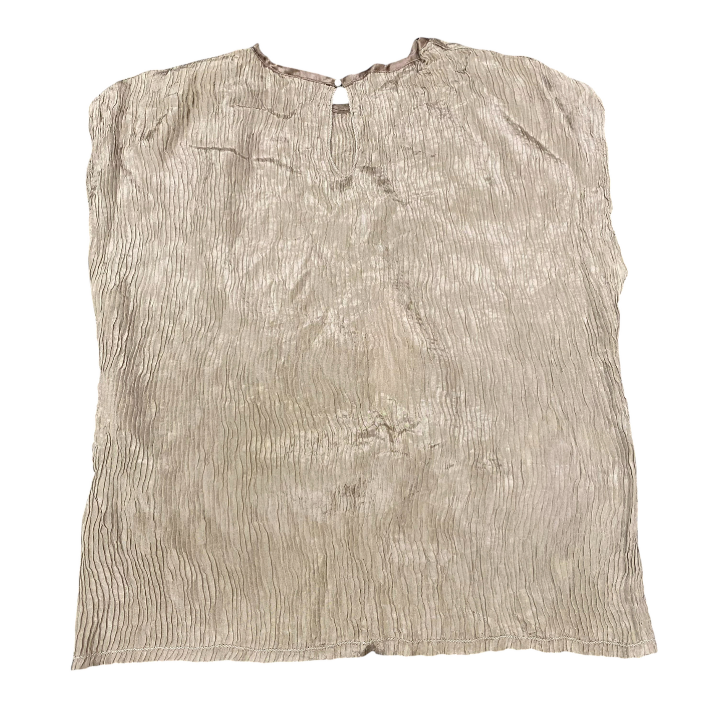 Blouse Top Womens M Cream Pleat Sleeveless Round Neck Keyhole Back Pullover