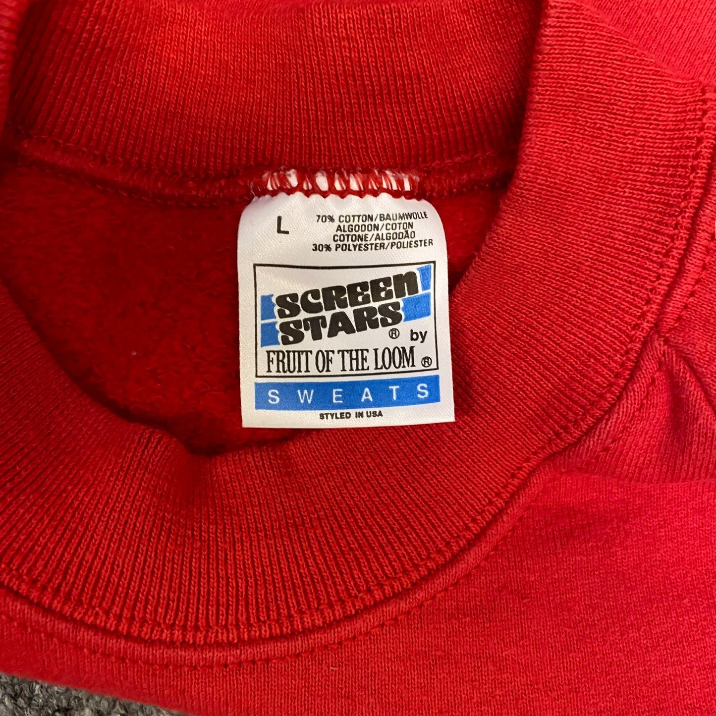 Screen Stars Sweatshirt Mens Large Red Graphic Long Sleeve Crew Neck Pullover