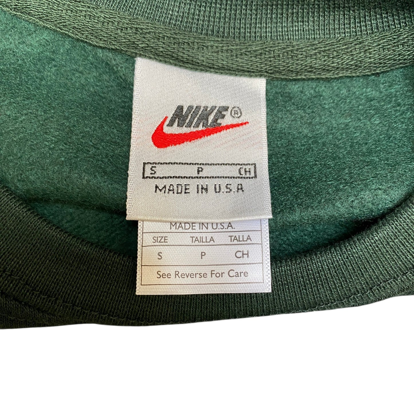 Nike Reworked Sweatshirt Mens Small Green Embroidered Spellout Logo Vintage Y2K