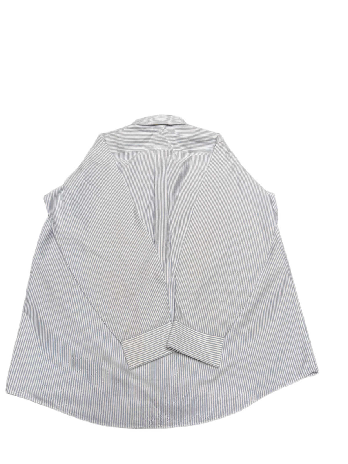 L.L. Bean Dress Shirt Men Large White Blue Striped Traditional Fit Wrinkle Free