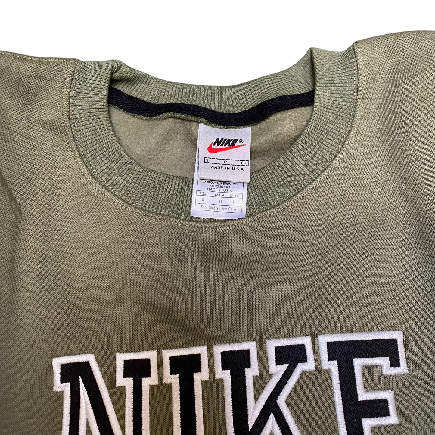 Nike Sweatshirt Mens S Green Embroidered Spell Out Logo Crew Neck Long Sleeve
