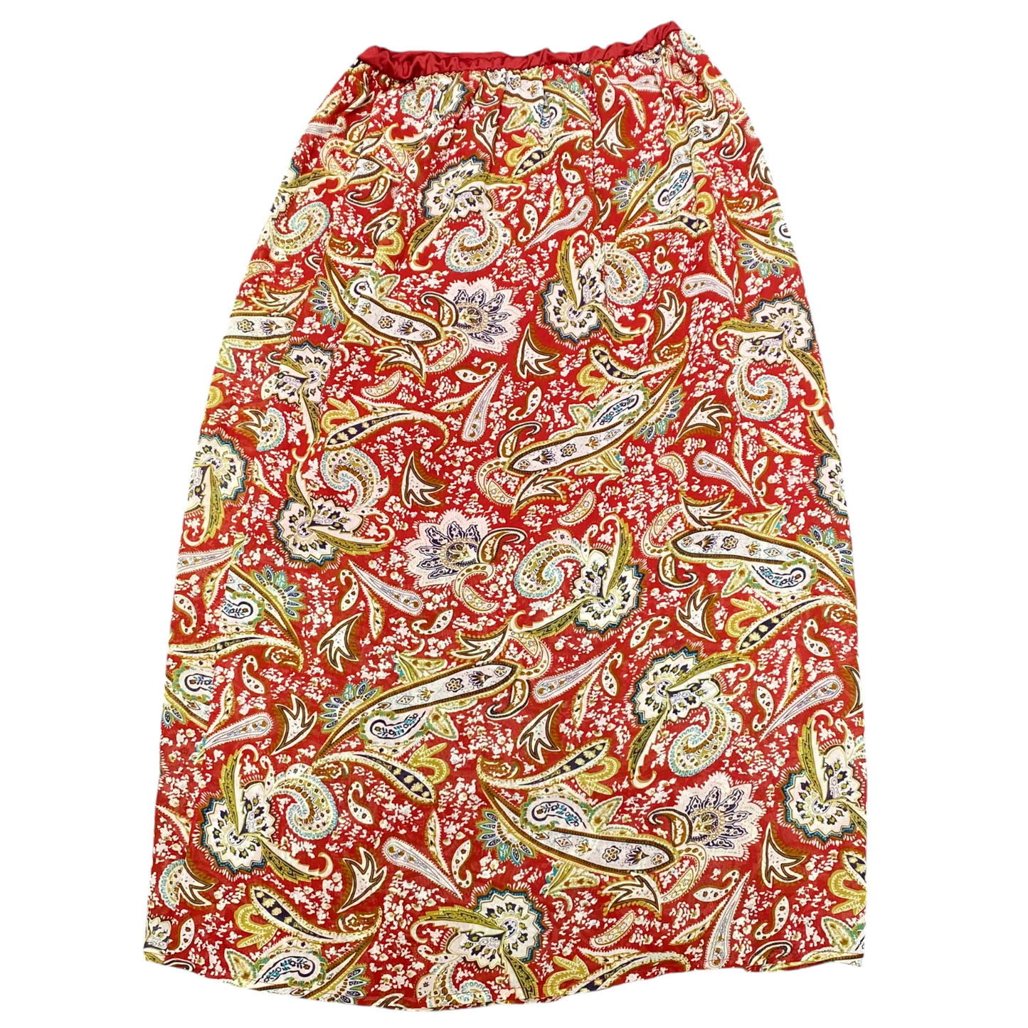 Women's Long Maxi Skirt S Red Floral Print Knee Length Elastic Waist Pull On