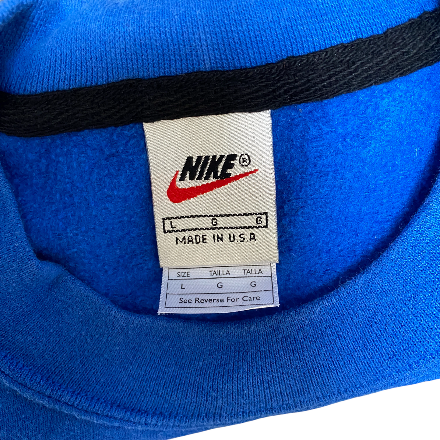 Nike Reworked Sweatshirt Mens L Blue Grey Embroidered Spellout Logo Vintage Y2K