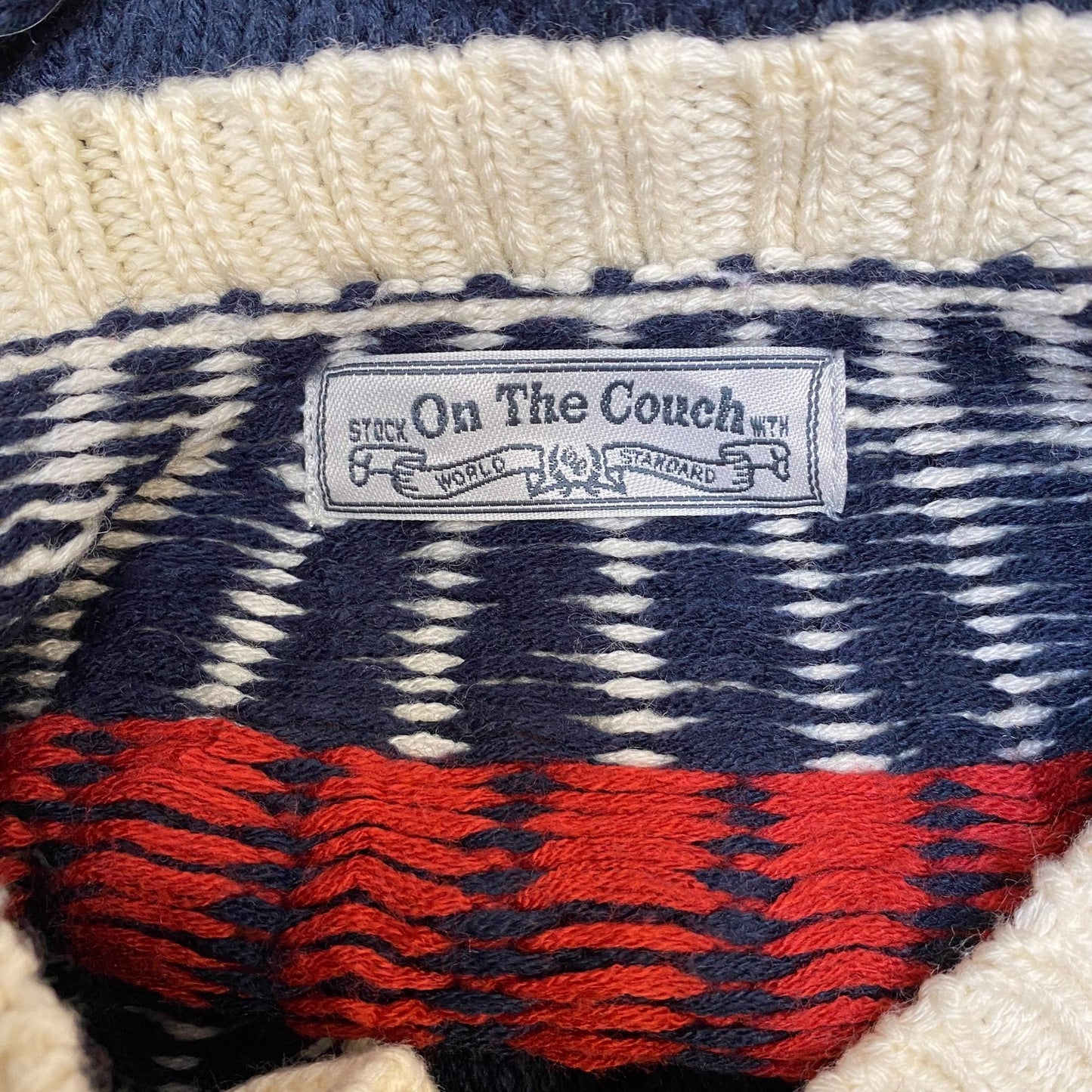 On The Couch Cardigan Womens Small Blue White Brown Fair Isle Knit Long Sleeve