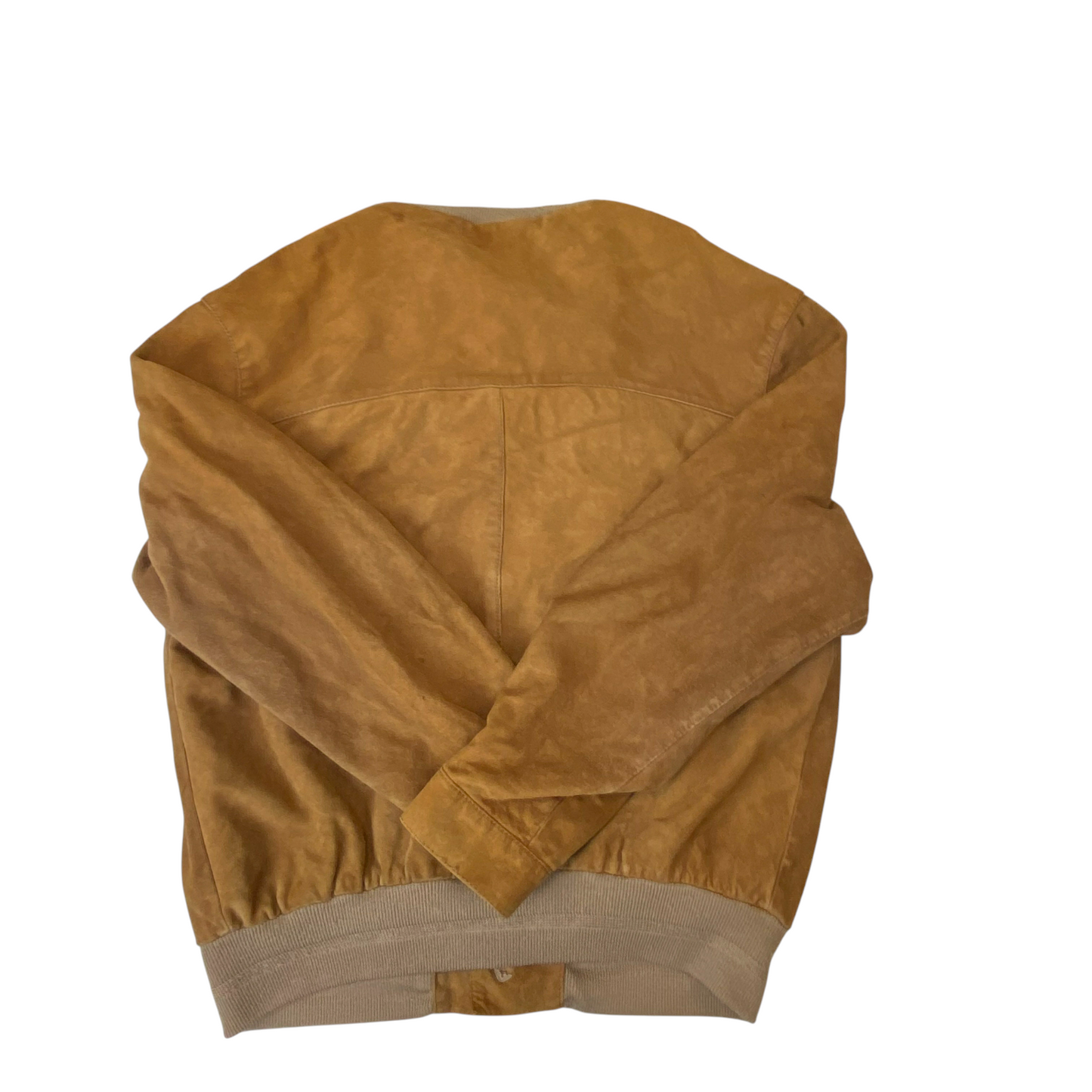 Bomber Jacket Mens Large Brown Suede Leather Pockets Long Sleeve Button Front