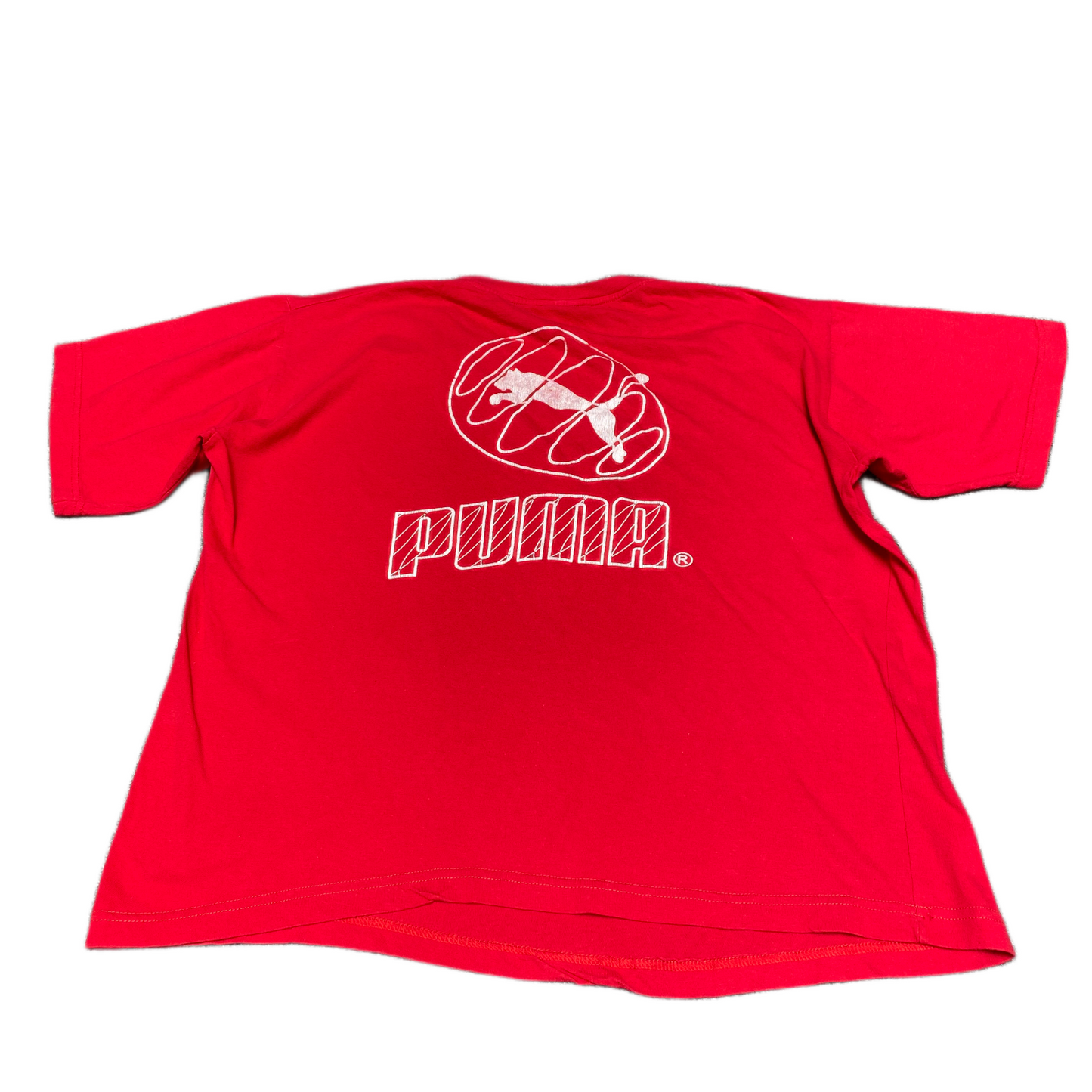 PUMA T-Shirt Womens Large Red Graphic Logo Short Sleeve Crew Neck Pullover Tee