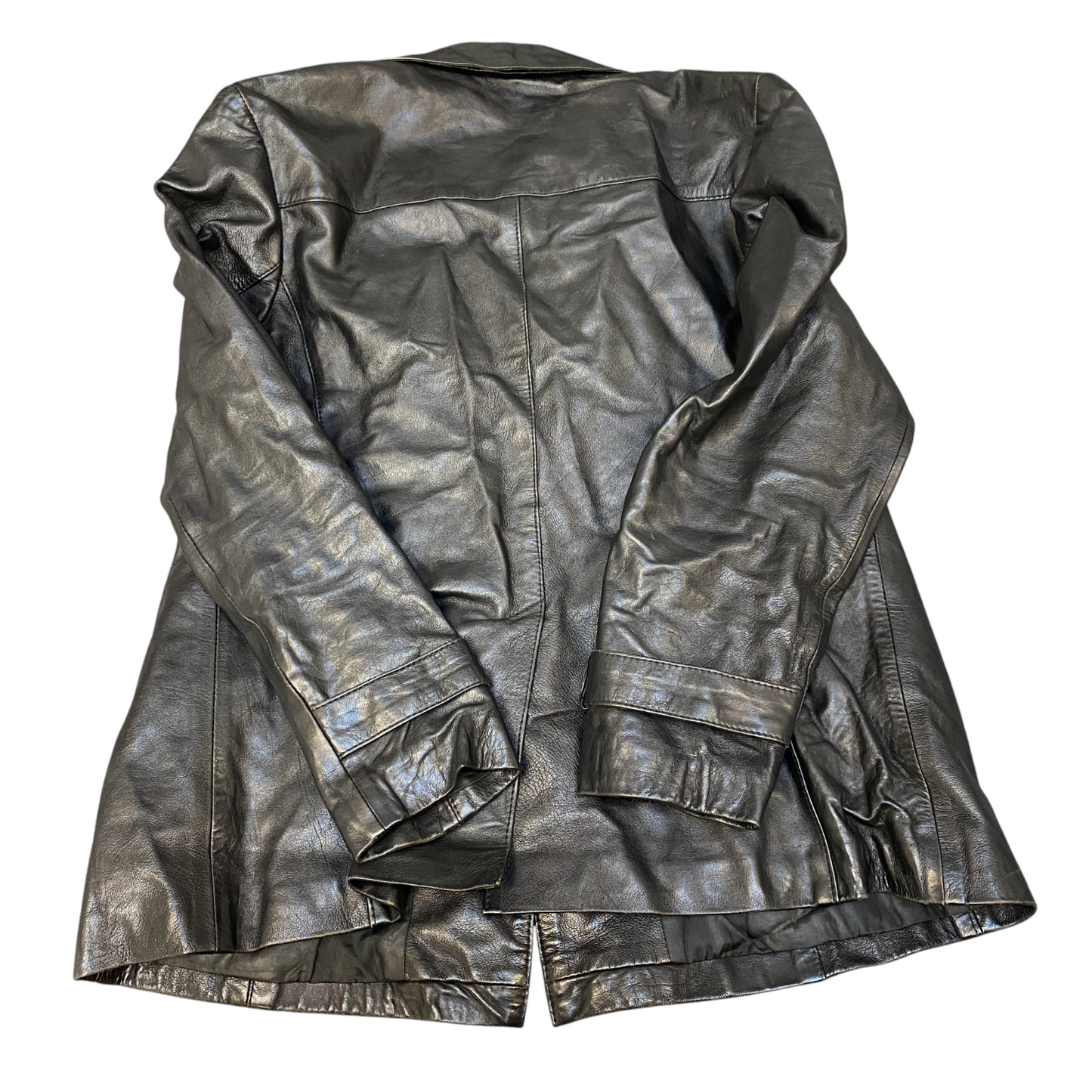 Women Leather Blazer Jacket Medium Black Long Sleeve Notch Lapel Single Breasted