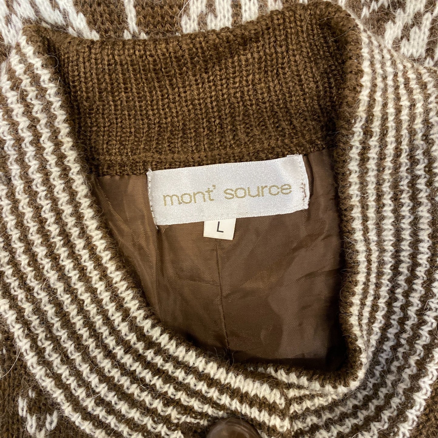 Mont' Source Cardigan Jumper Womens L Brown White Patterned Lined Button Front