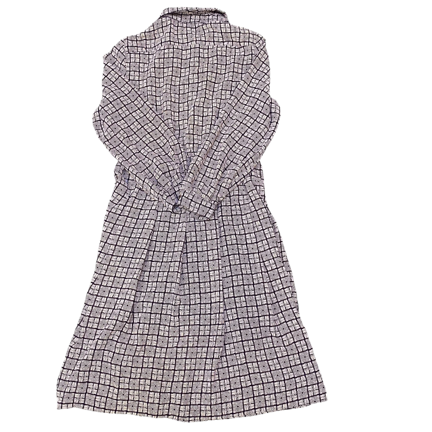 Womens Midi Dress Womens M White Black Geometric Long Sleeve Pleated Button Up