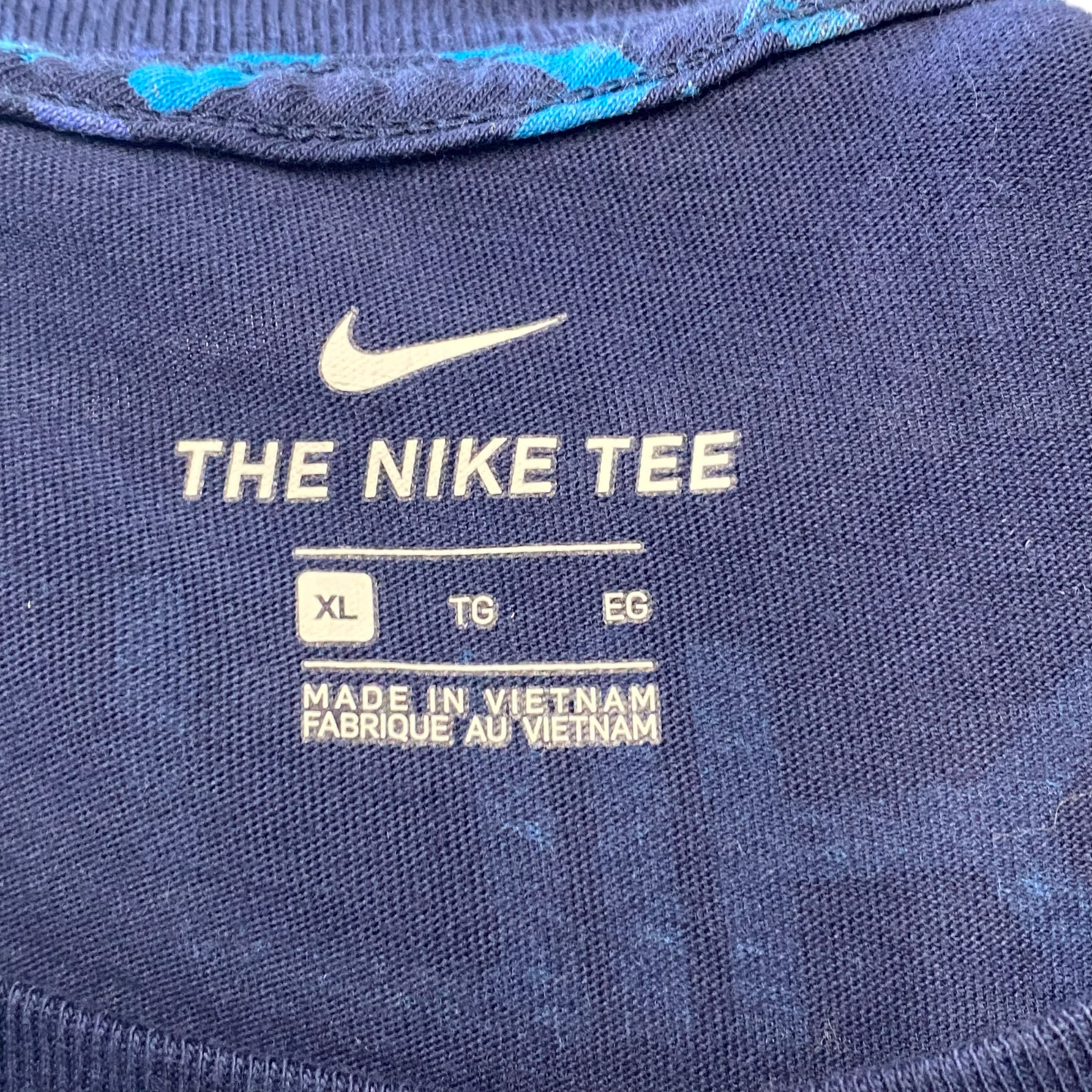 Nike Tee Shirt Womens XL Blue Short Sleeve All Over Nike Print Crewneck Athletic