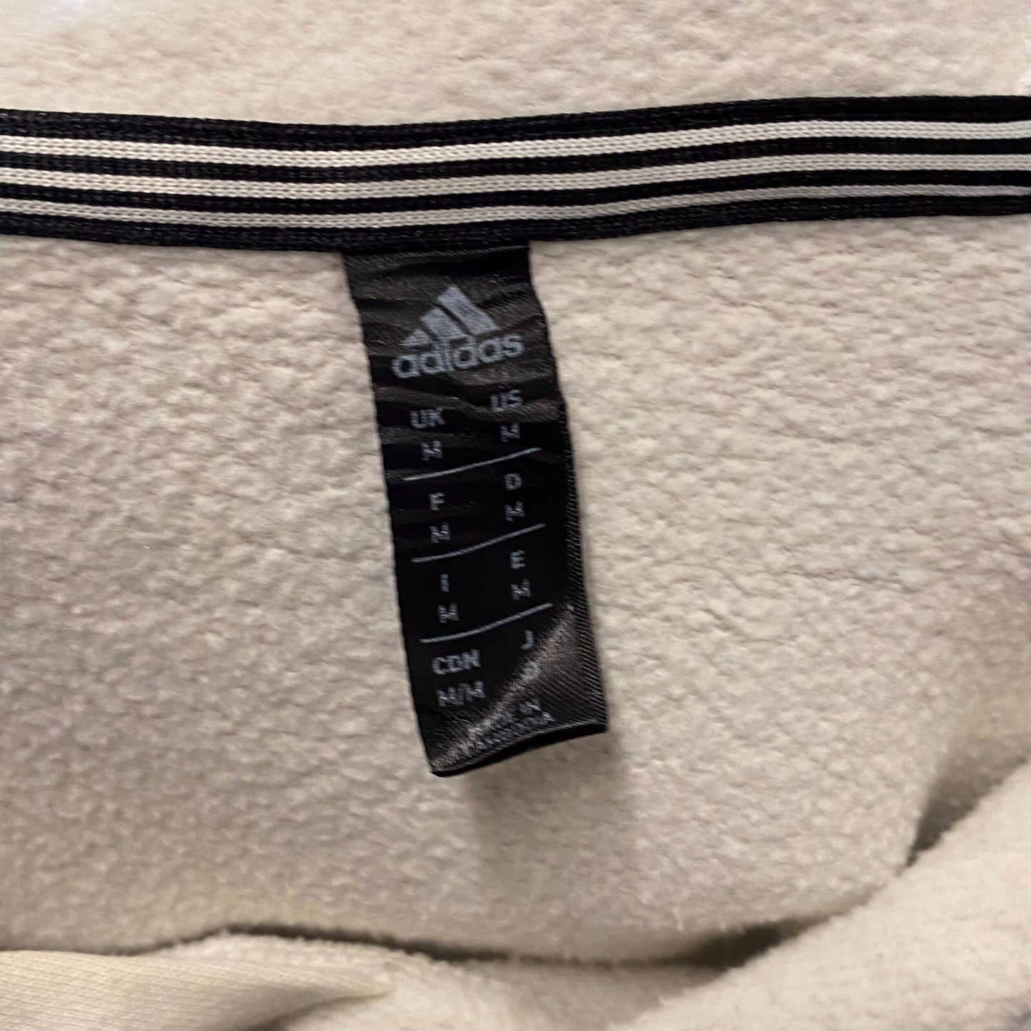 adidas Hoodie Mens Medium White Fleece Lined Spellout Logo Long Sleeve Pullover