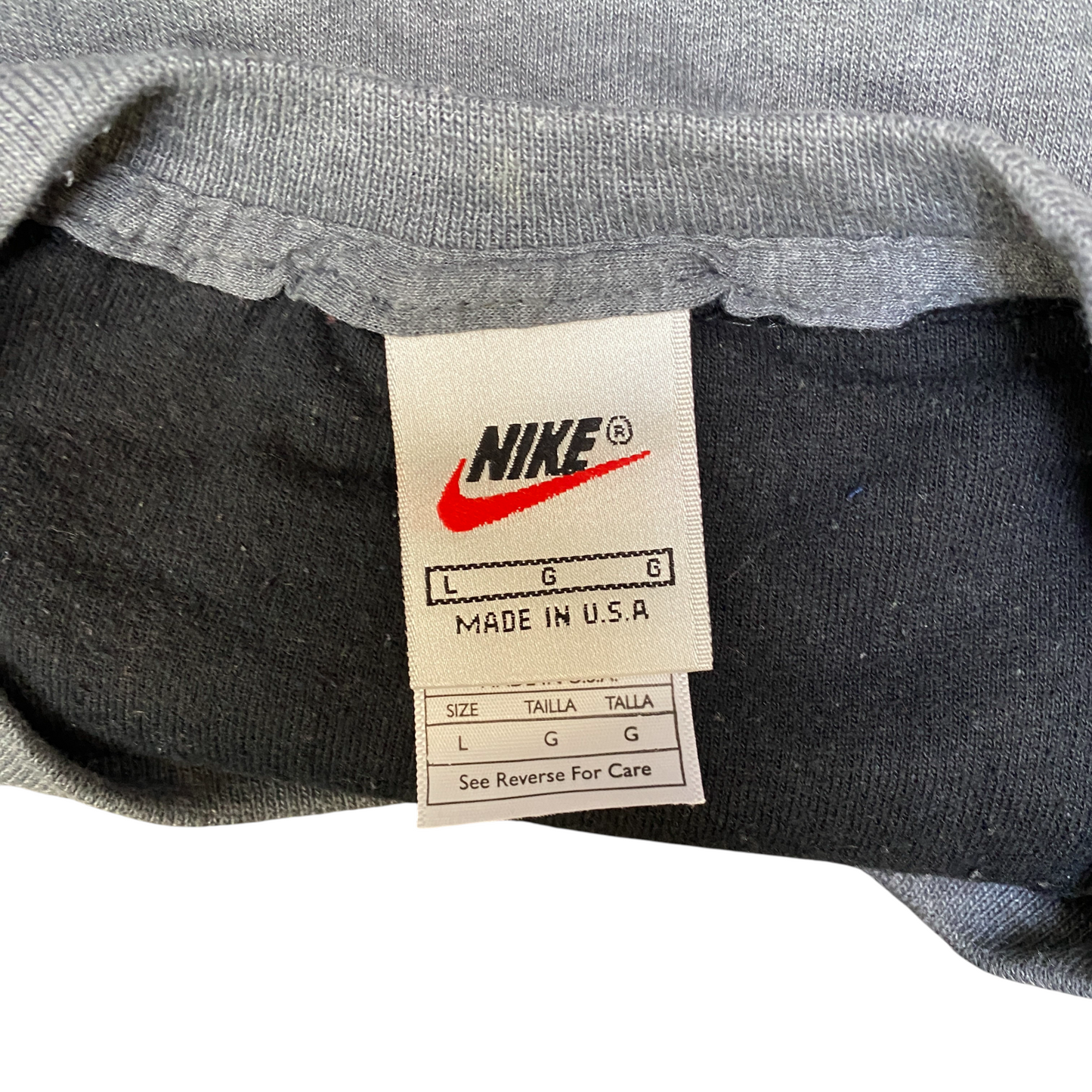 Nike Reworked Sweatshirt Mens L Navy Grey Embroidered Spellout Logo Vintage Y2K