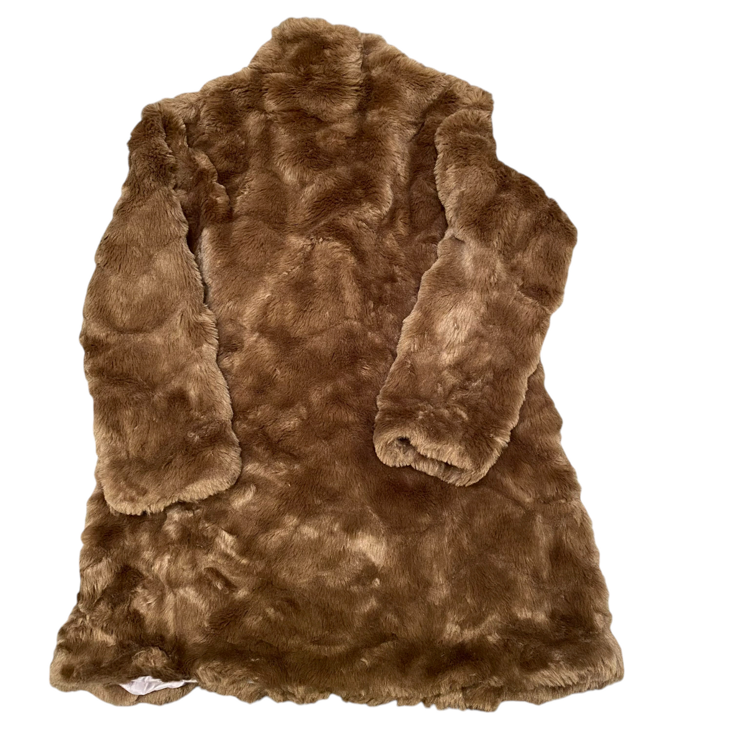 Women's Faux Fur Coat Large Brown Lined Plush Soft Long Sleeve Button Front