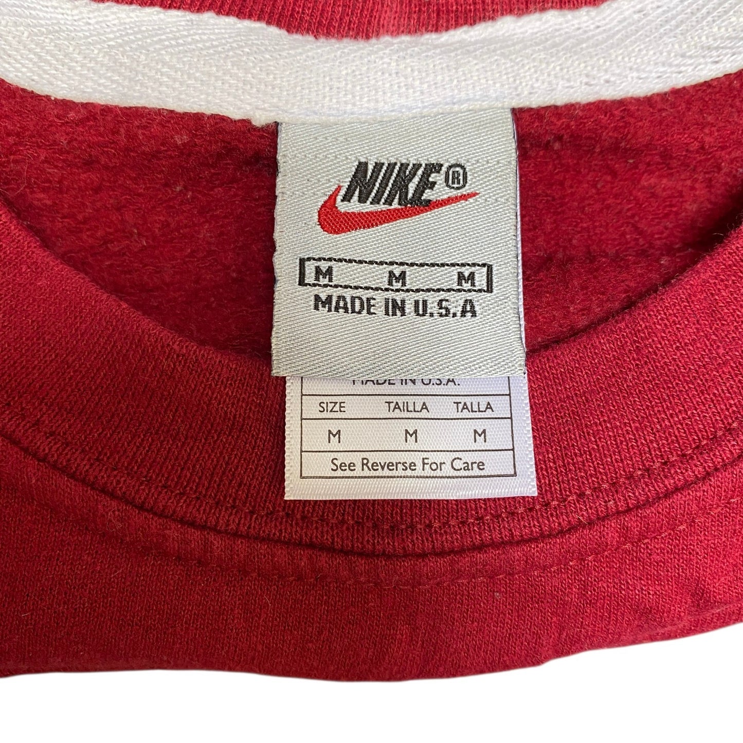 Nike Reworked Sweatshirt Mens S Red Black Embroidered Spellout Logo Vintage Y2K