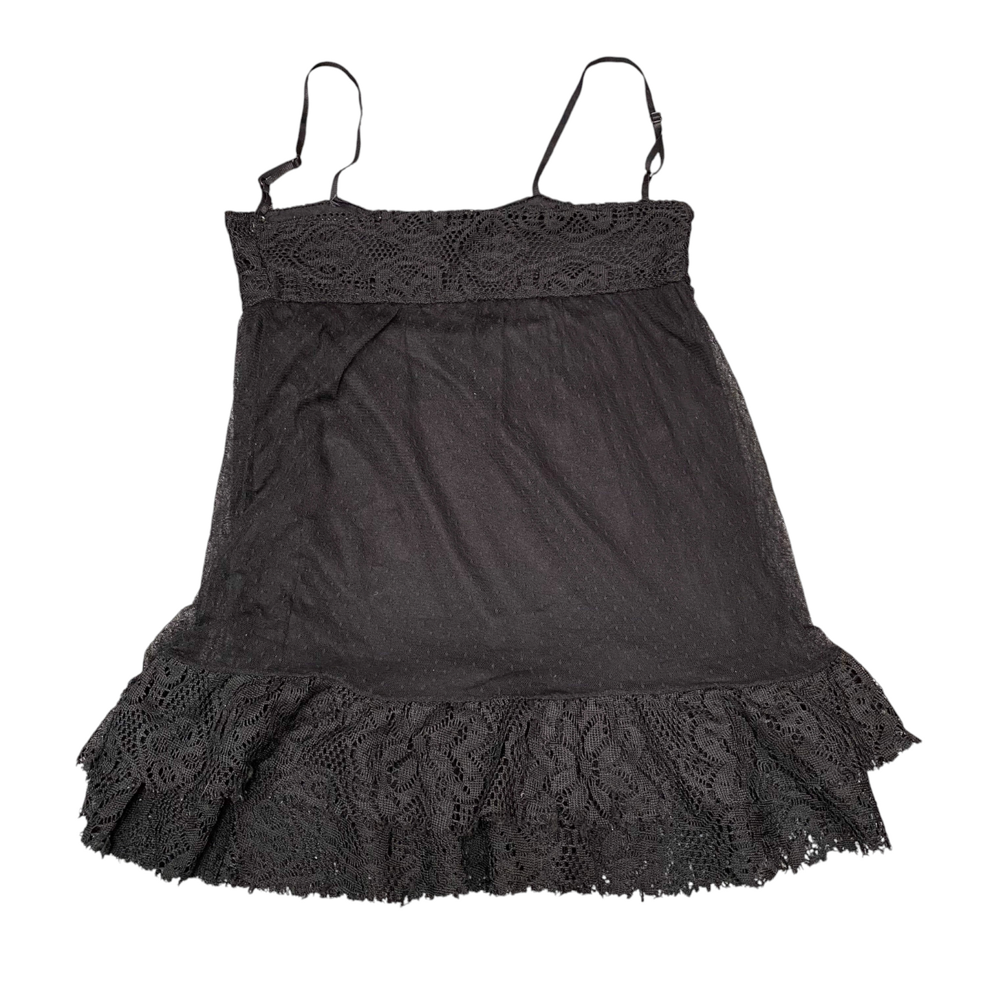 Chemise Womens S Black Mesh Nightwear Lace Trim Adjustable Spaghetti Straps