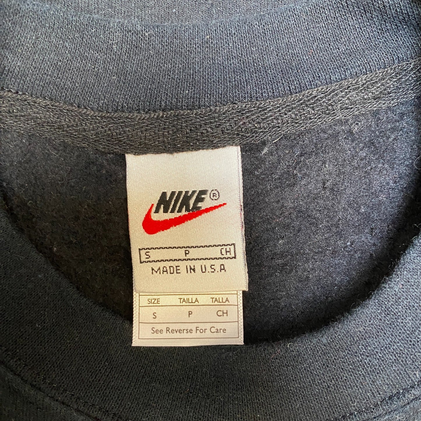 Nike Reworked Sweatshirt Mens S Black Red Embroidered Spellout Logo Vintage Y2K