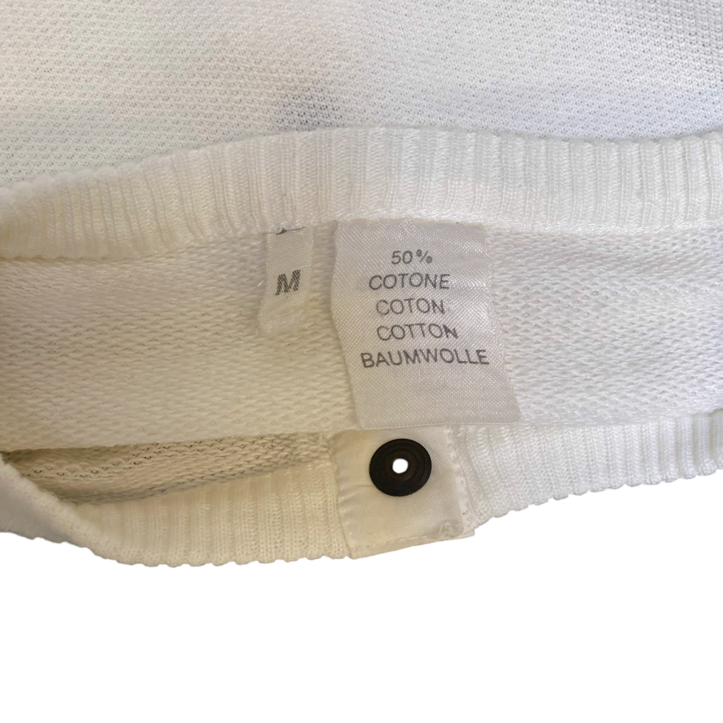 Mens Sweater Medium White Oversized Tight Knitted Long Sleeve Henley Pullover