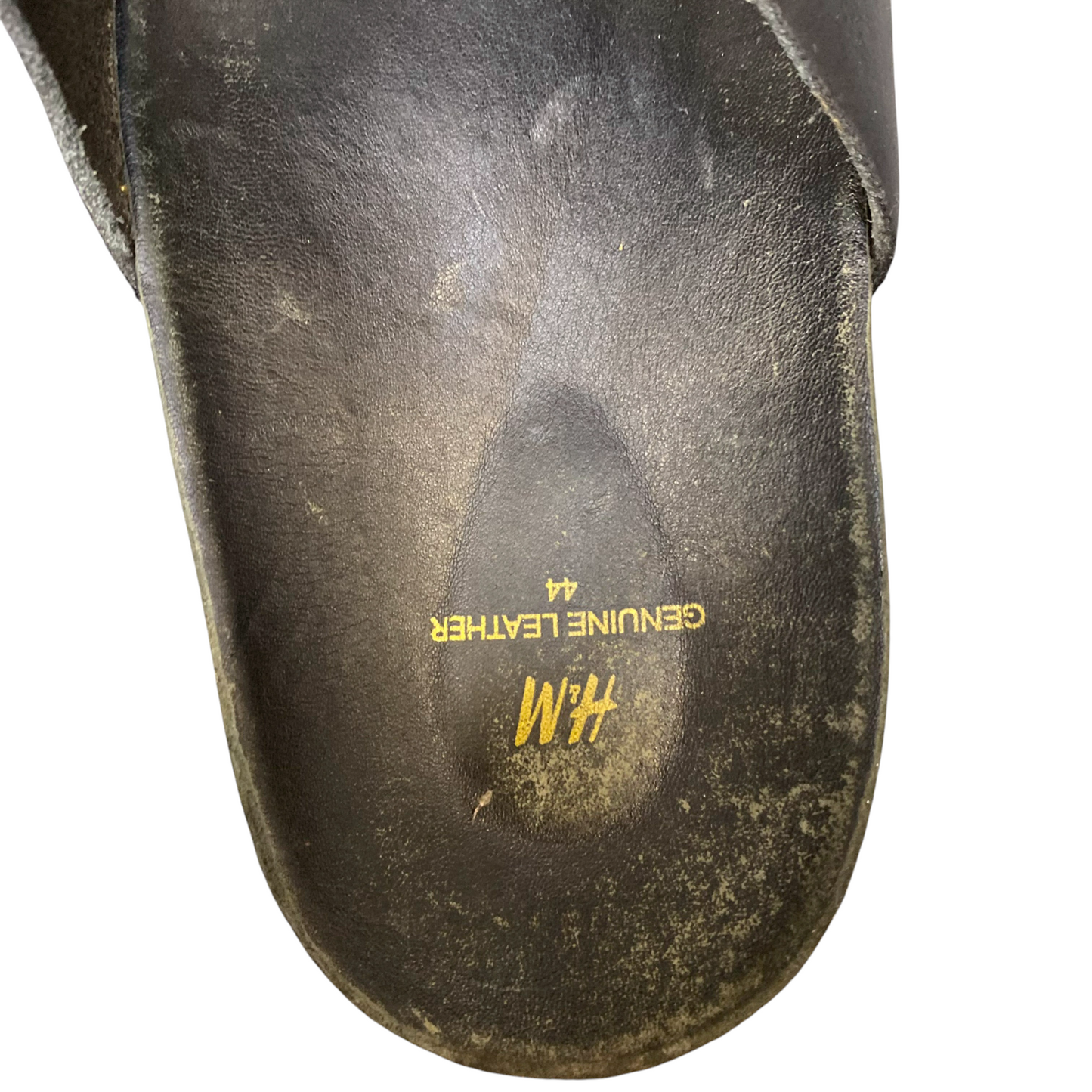 H&M Slide Sandals Mens UK 9.5 Black Genuine Leather Dual Buckle Strap Slip On