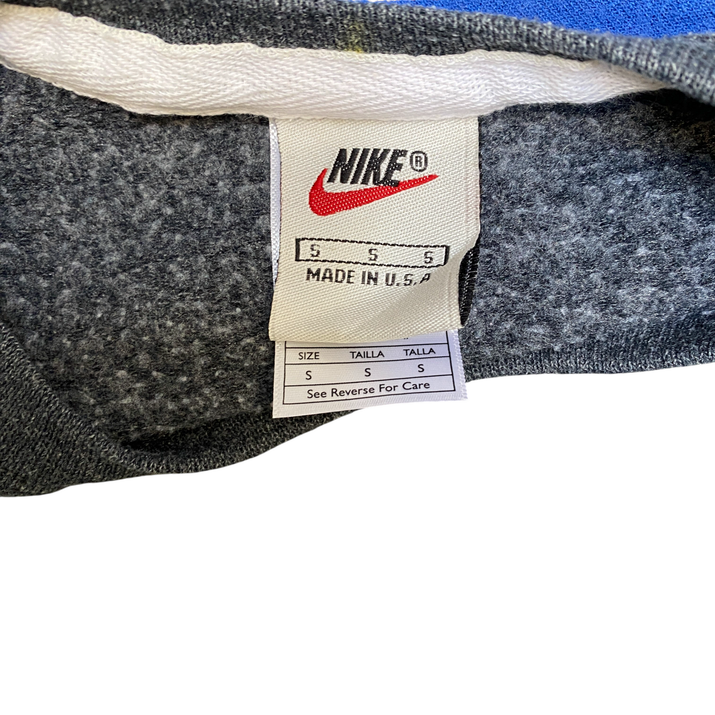 Nike Reworked Sweatshirt Mens S Blue Grey Embroidered Spellout Logo Vintage Y2K