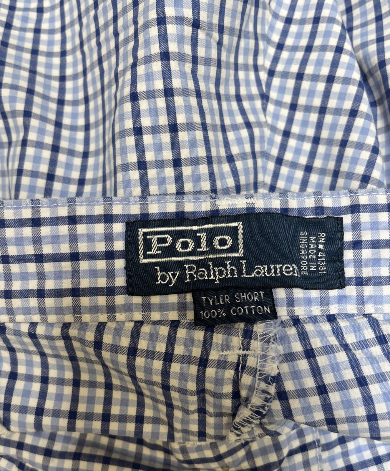 Polo Ralph Lauren Tyler Short Fits as Mens XL 37" Waist Blue White Plaid Pleated