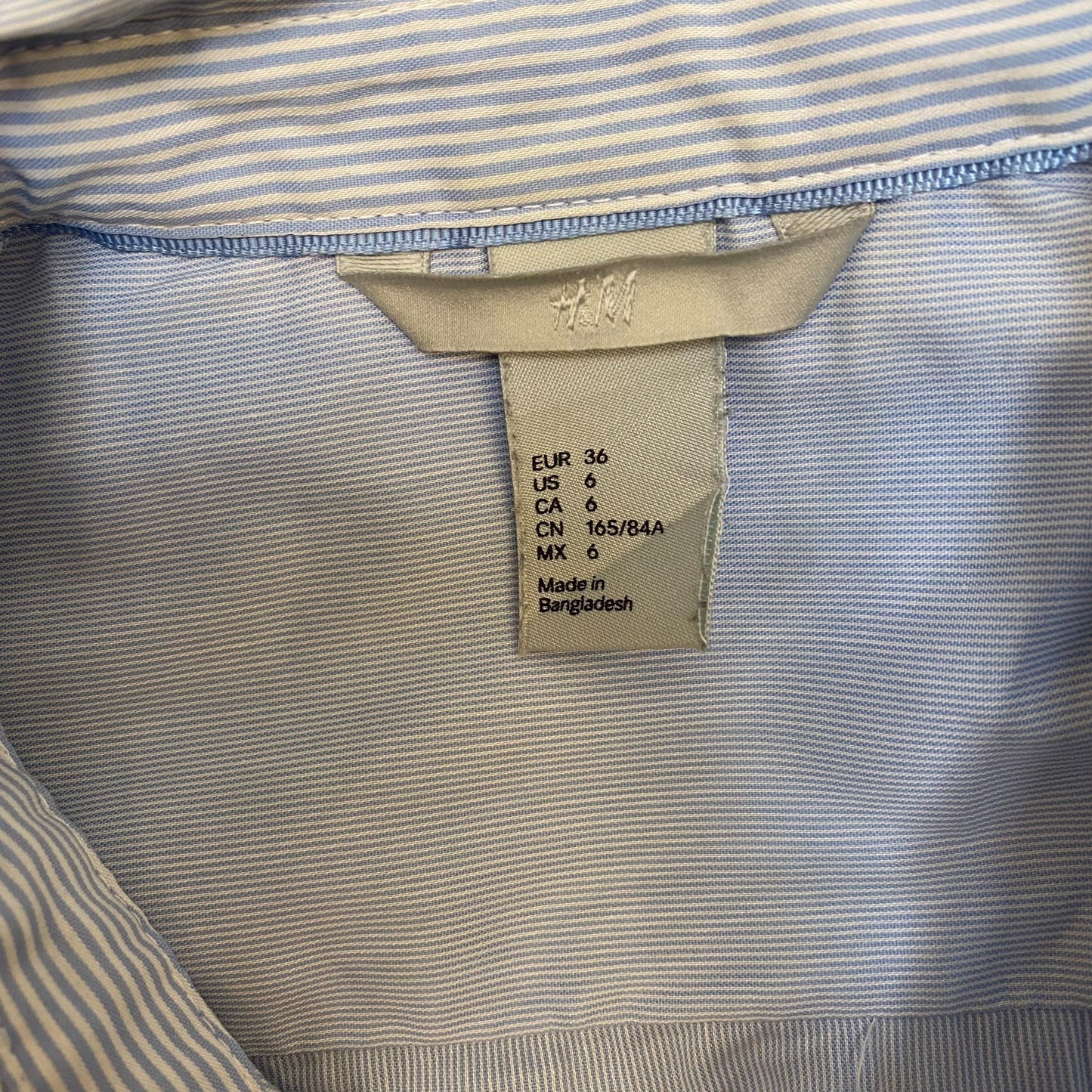 H&M Shirt Top Womens S Blue Pin Stripe Casual Long Sleeve Collared Button Front