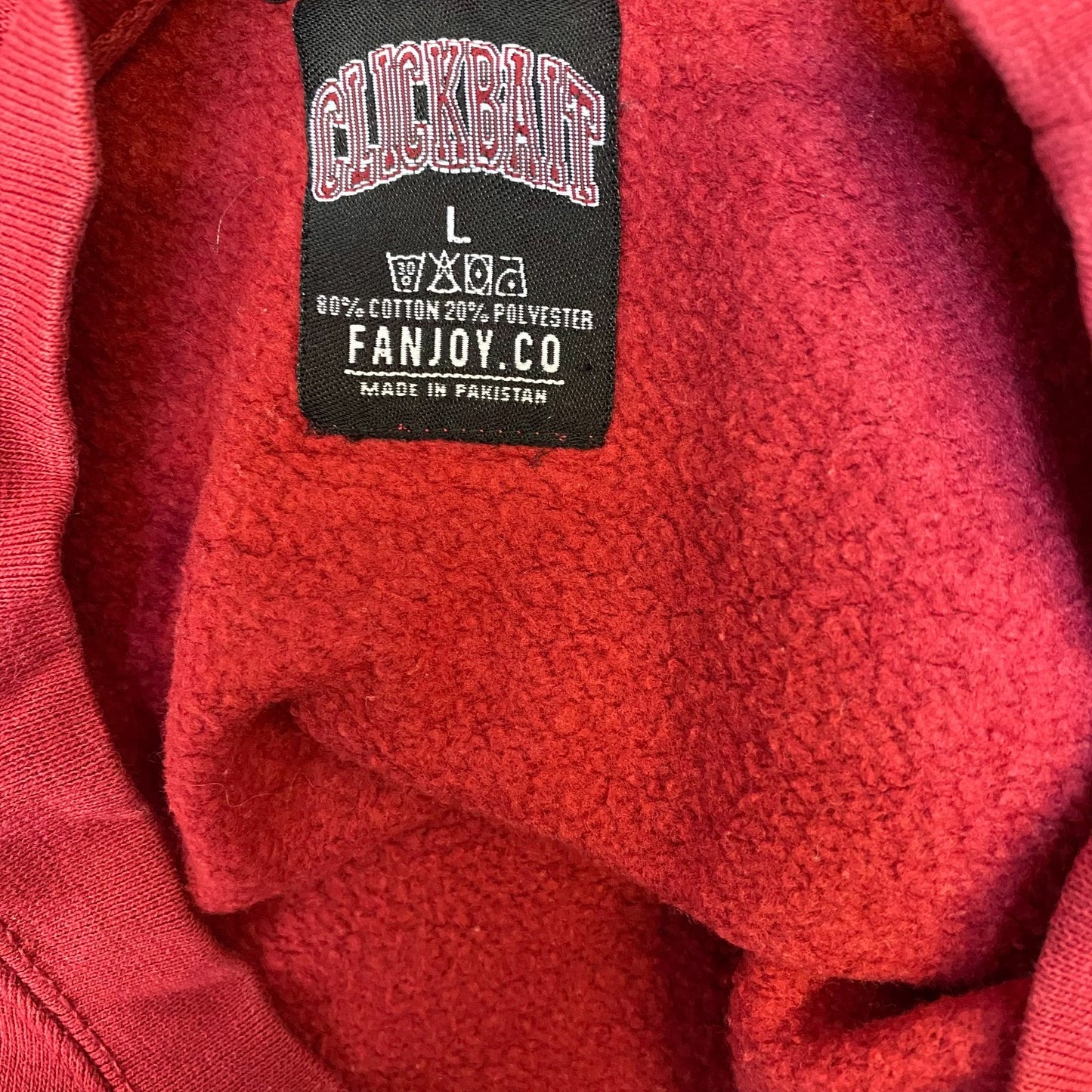 Clickbait Sweatshirt Womens Large Red Graphic Spellout Long Sleeve Crew Neck