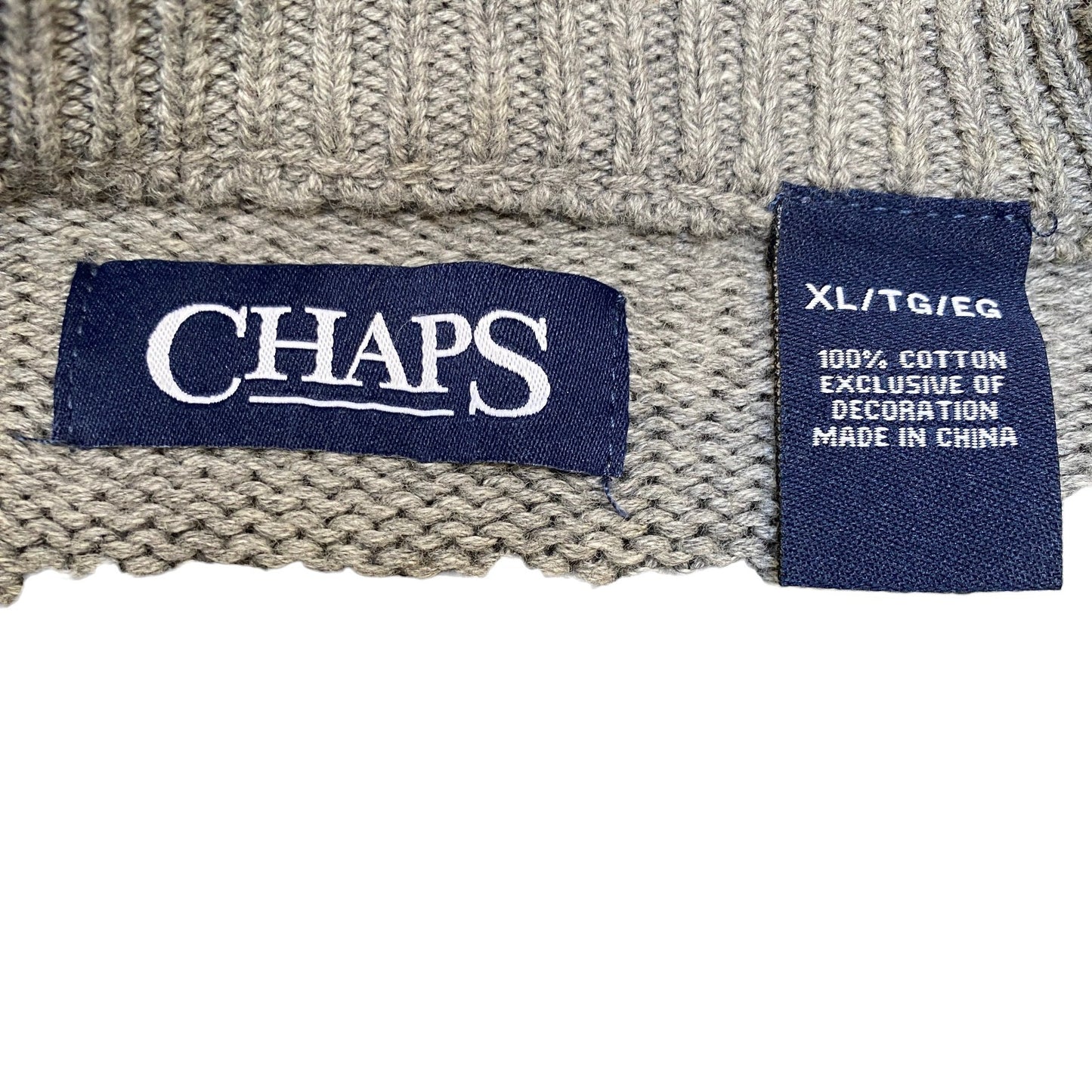 Chaps Jumper Mens XL Grey Tight Knit Ribbed Hem Elbow Patch Sleeve Crew Neck