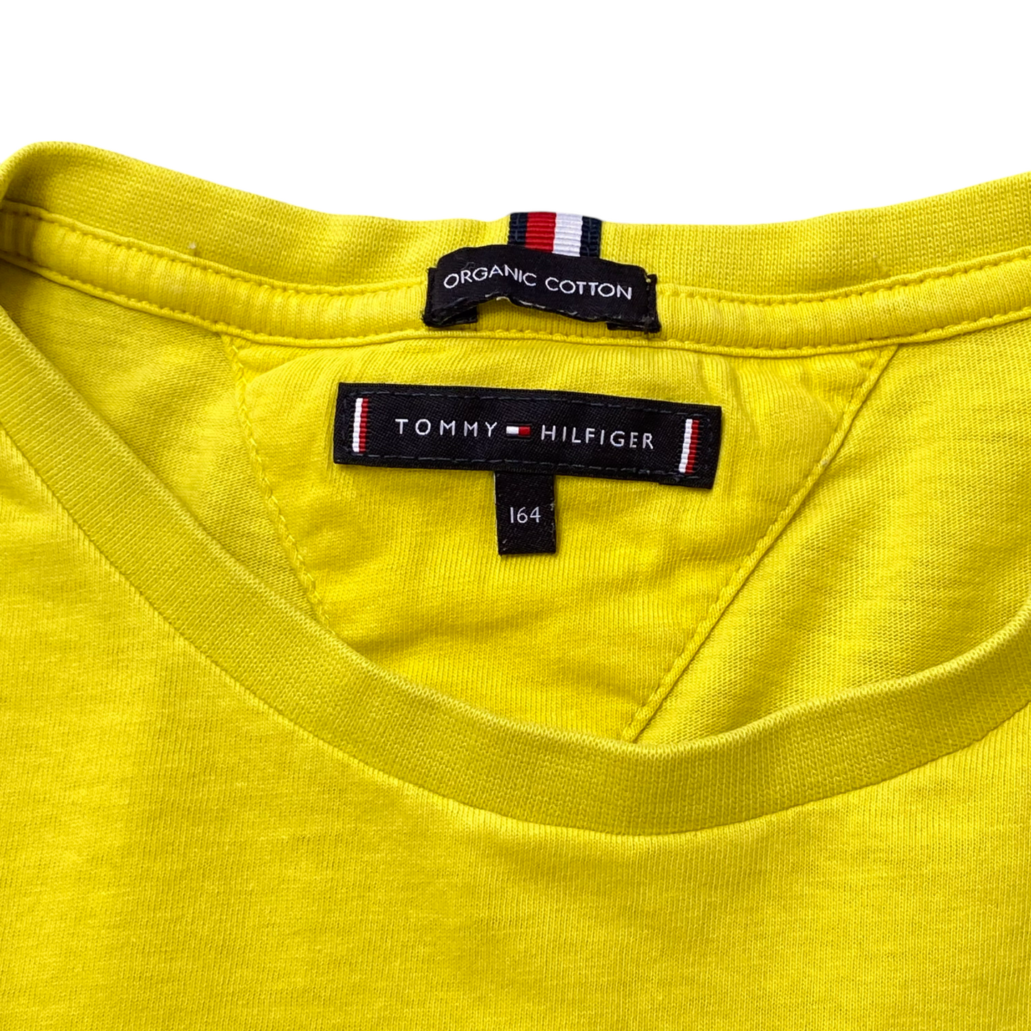 Tommy Hilfiger T Shirt Men XS Yellow Organic Cotton Spellout Logo Short Sleeve