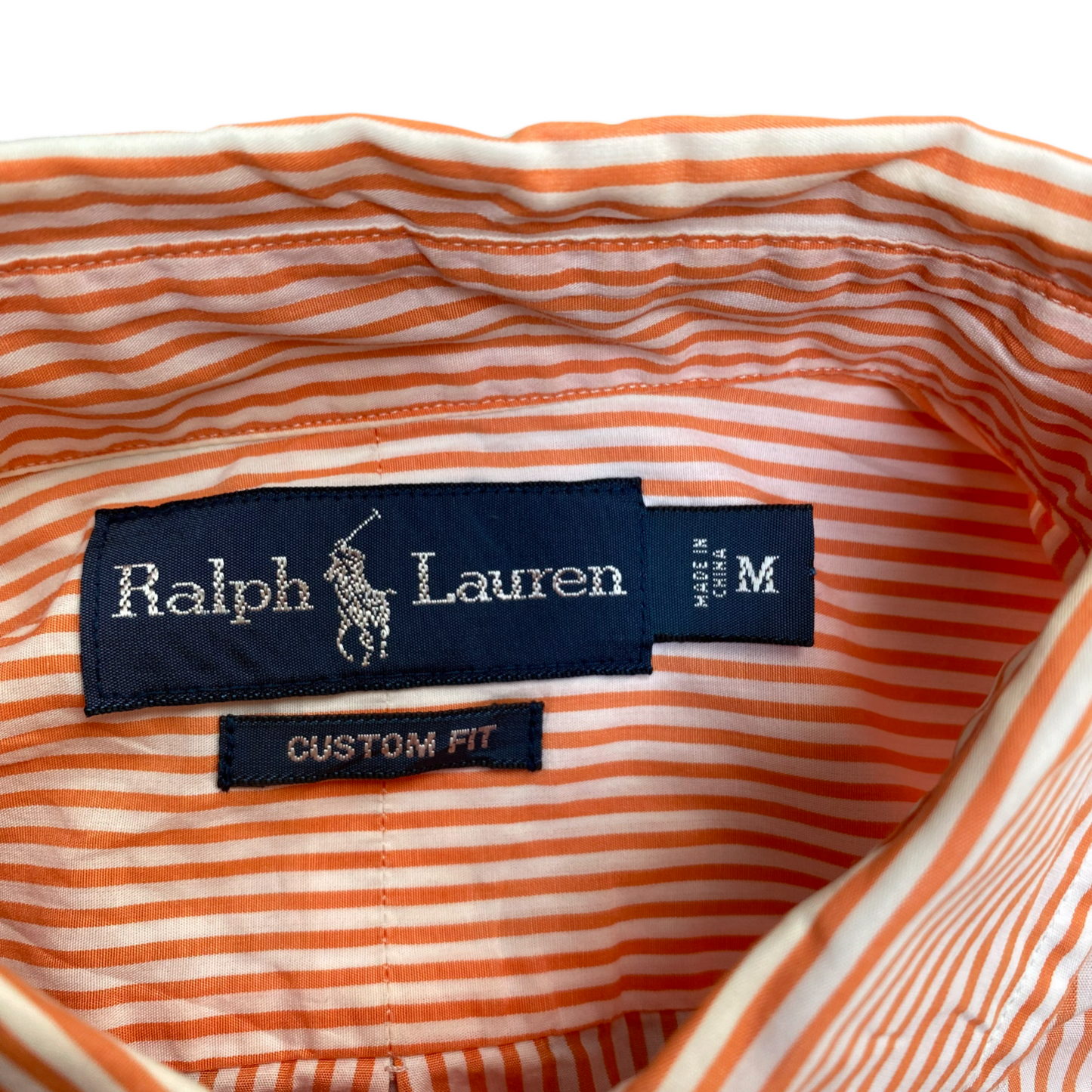 Ralph Lauren Shirt Mens Medium Orange Striped Long Sleeve Small Green Pony Logo
