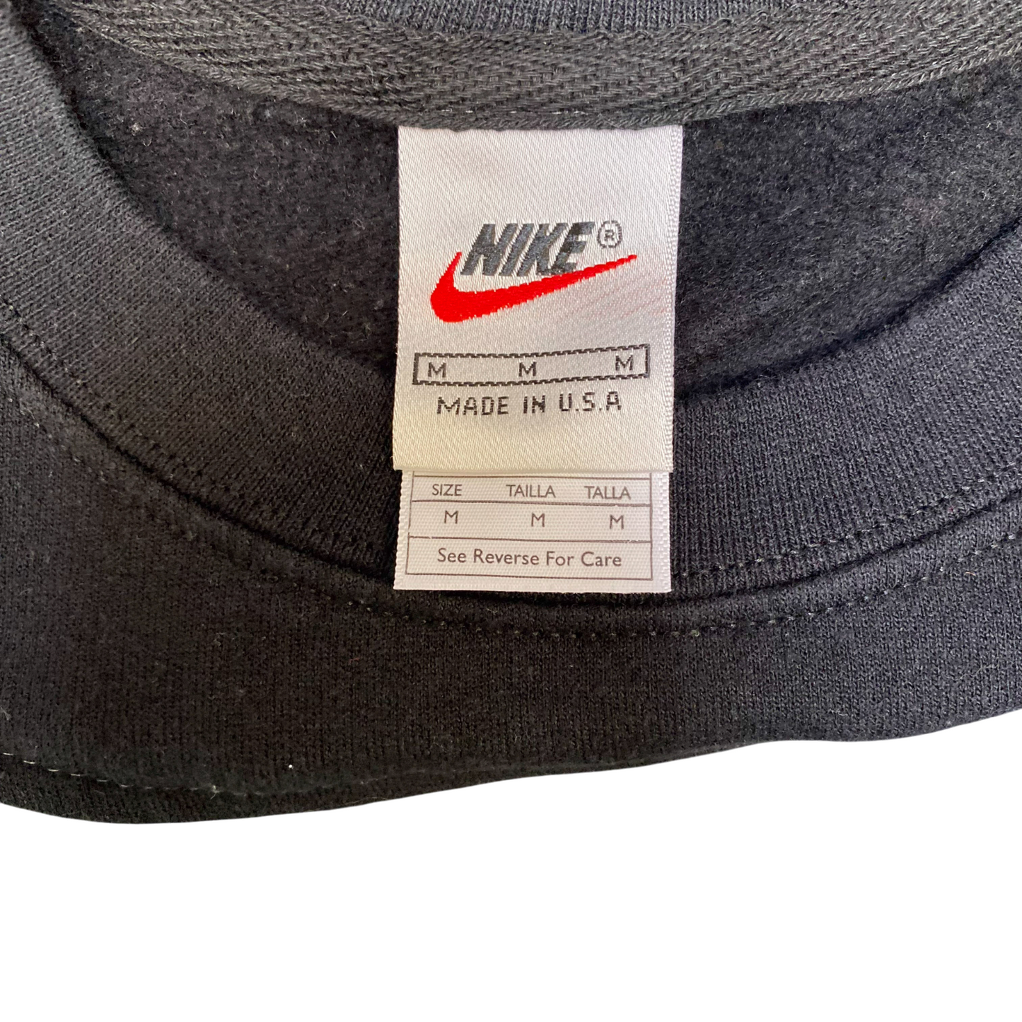 Nike Reworked Sweatshirt Mens Medium Black Grey Embroidered Spell Out Logo Y2K