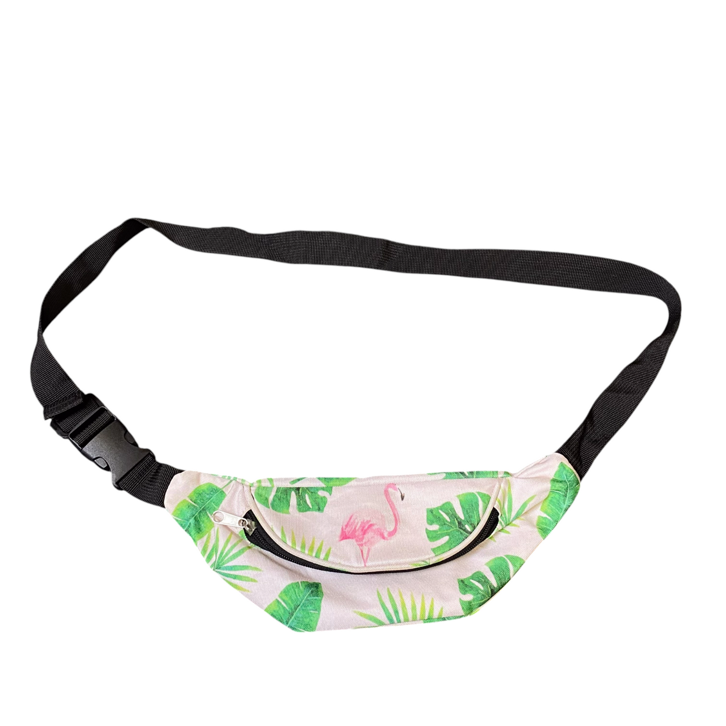 Flamingo Flowers Pattern Unisex Waist Fanny Pack Bum Bag Green White Adjustable