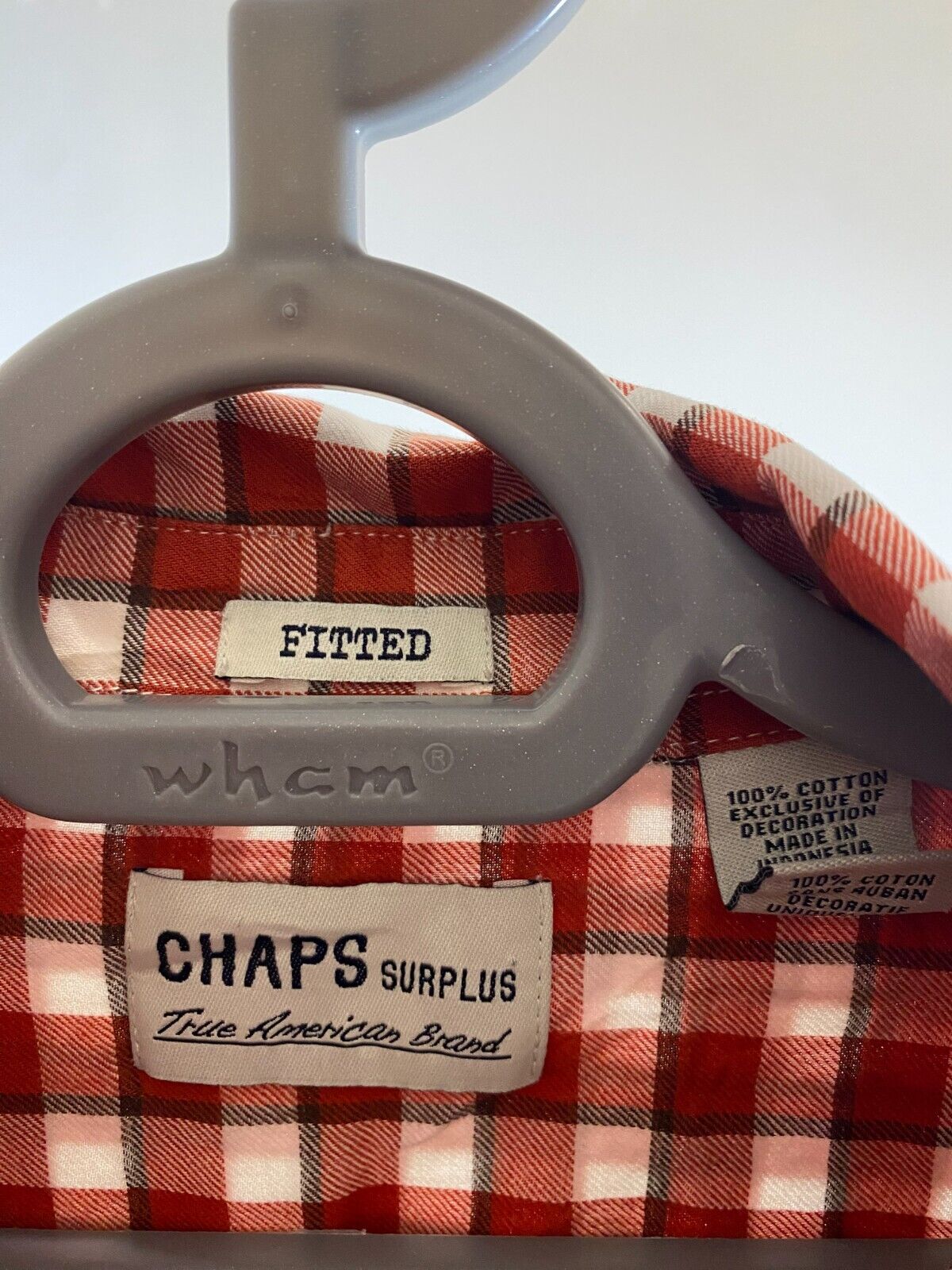 Chaps Shirt Mens L Orange Checkered Detailed Pockets Fitted Collared Button Down