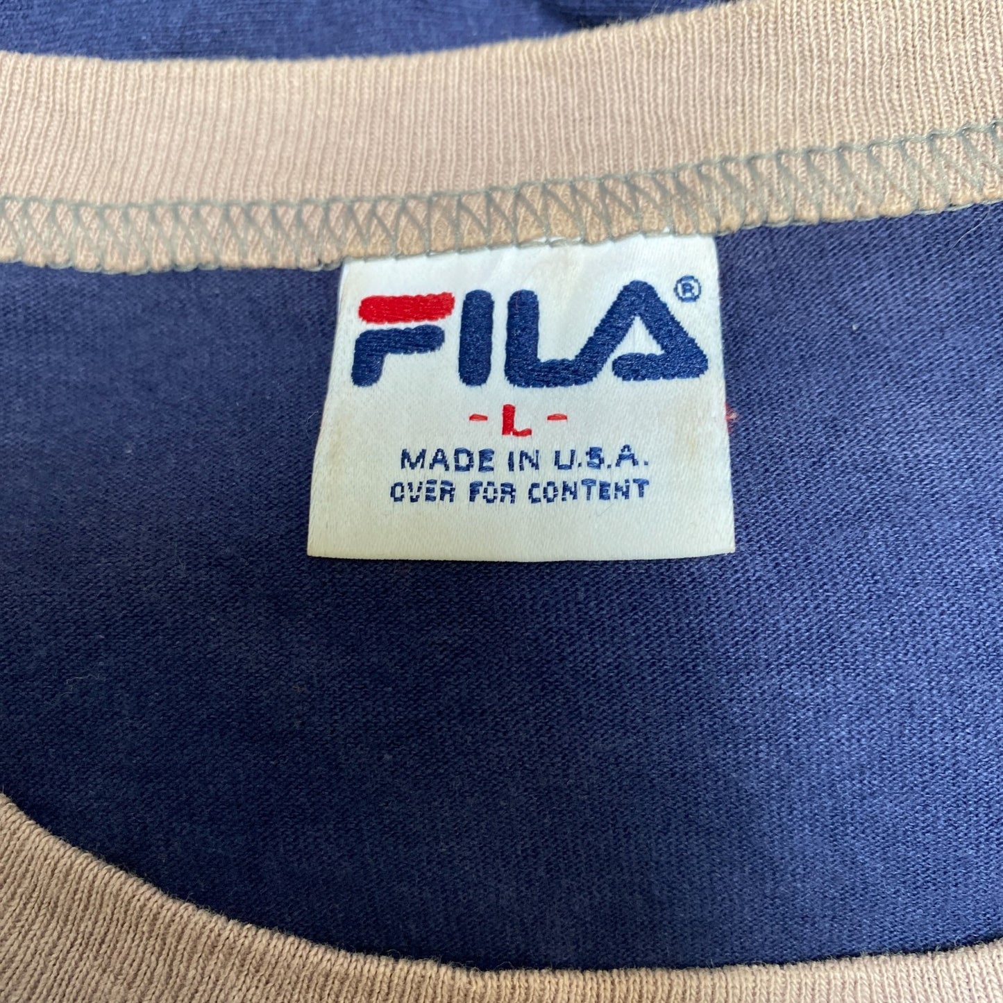 FILA T-Shirt Mens L Navy Graphic Logo Stretch Short Sleeve Crew Neck Pullover