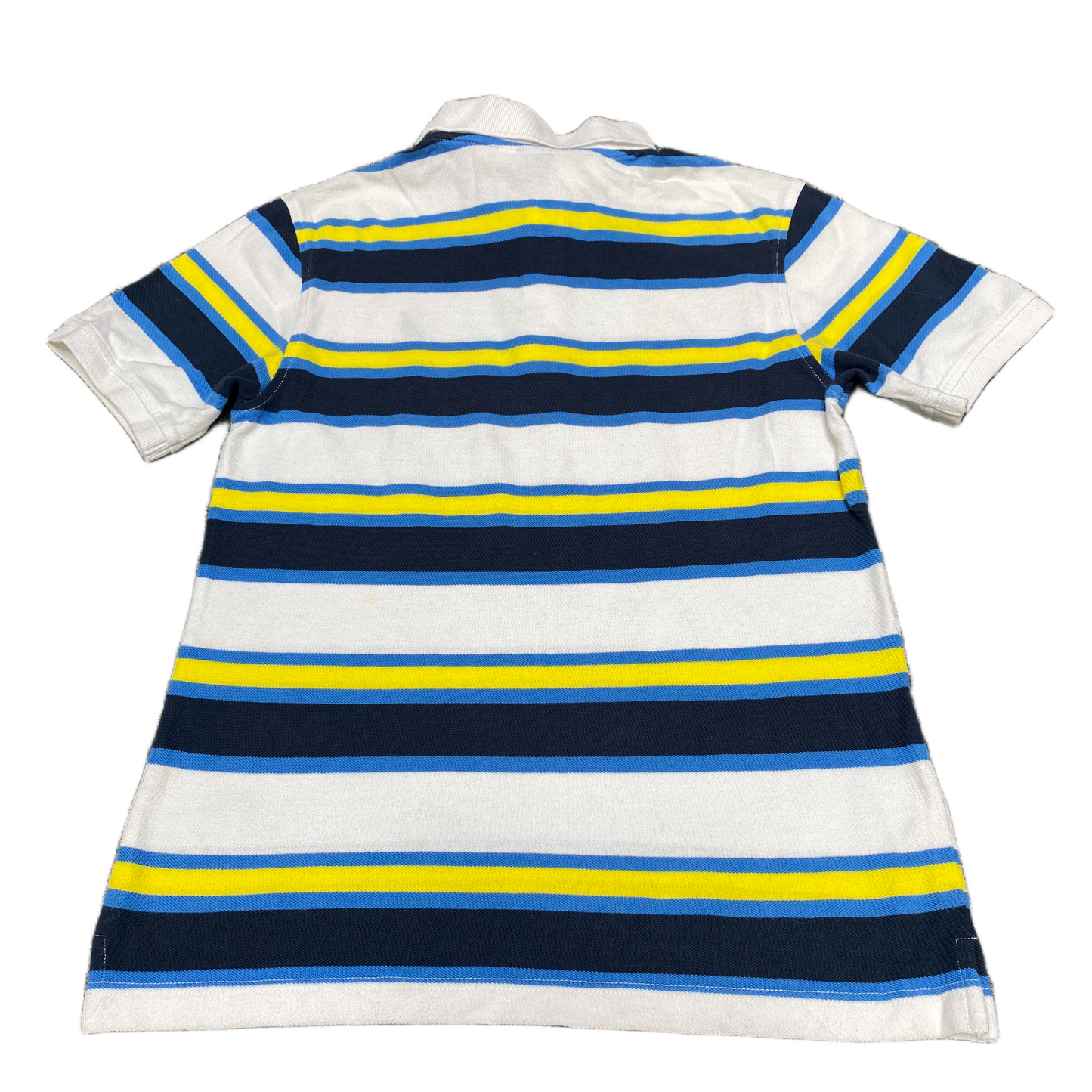 Nautica Polo Shirt Boys XS White Blue Striped Golf Performance Side Slit Collar