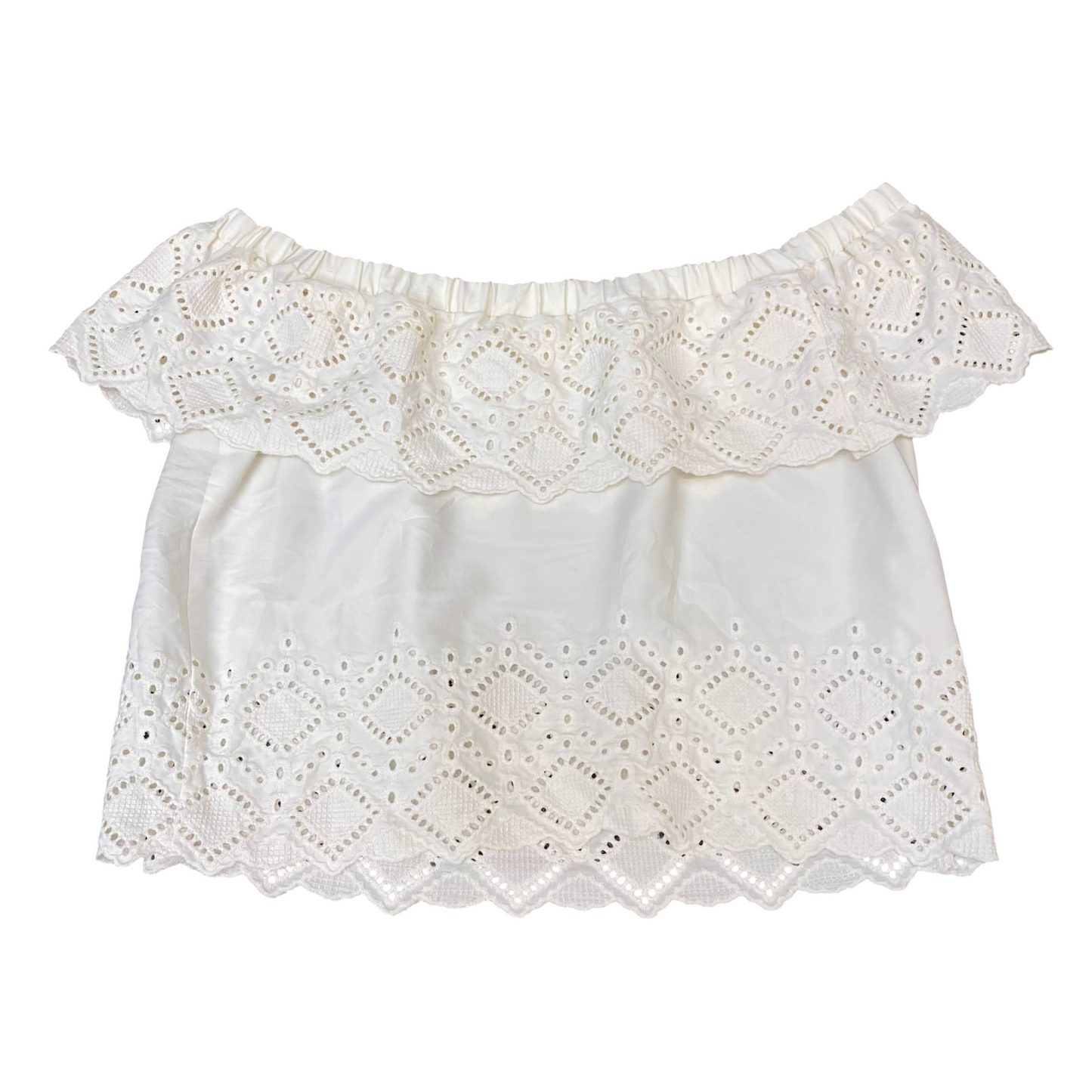 Cropped Blouse Top Womens M White Eyelet Off Shoulder Casual Pullover Outdoor