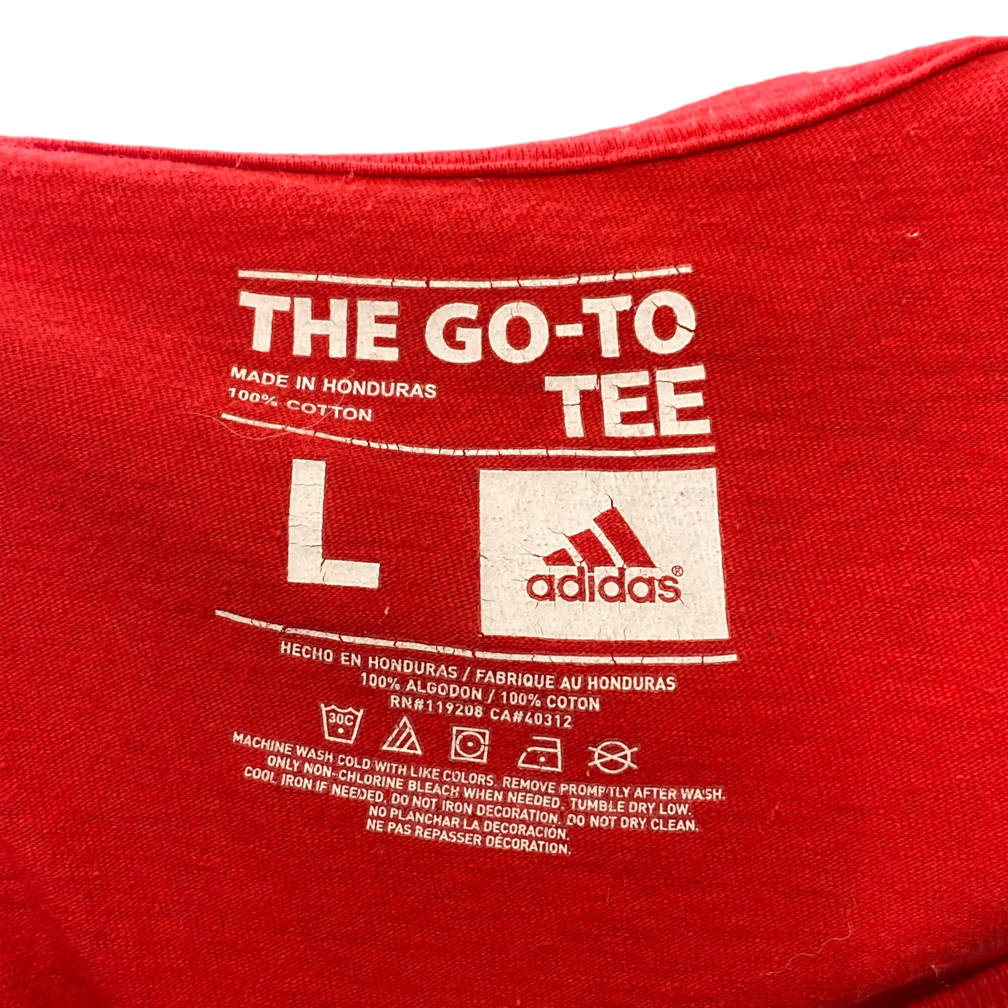 adidas Tee Shirt Mens Large Red Spellout Logo Short Sleeve Go To Performance