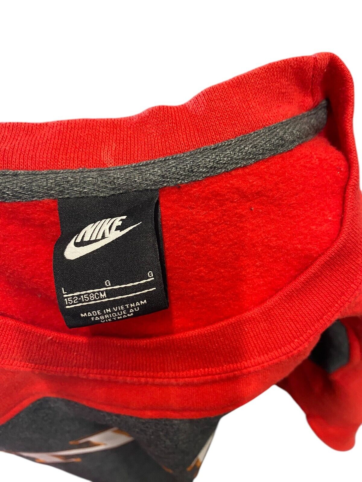 Nike Reworked Sweatshirt Mens Large Red Grey Spellout Logo Crew Neck Vtg Y2K