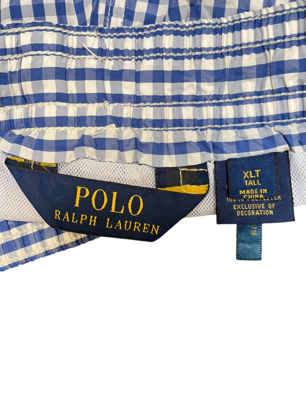 Polo Ralph Lauren Swim Trunks Shorts Men XLT 37" Waist Blue White Gingham Lined
