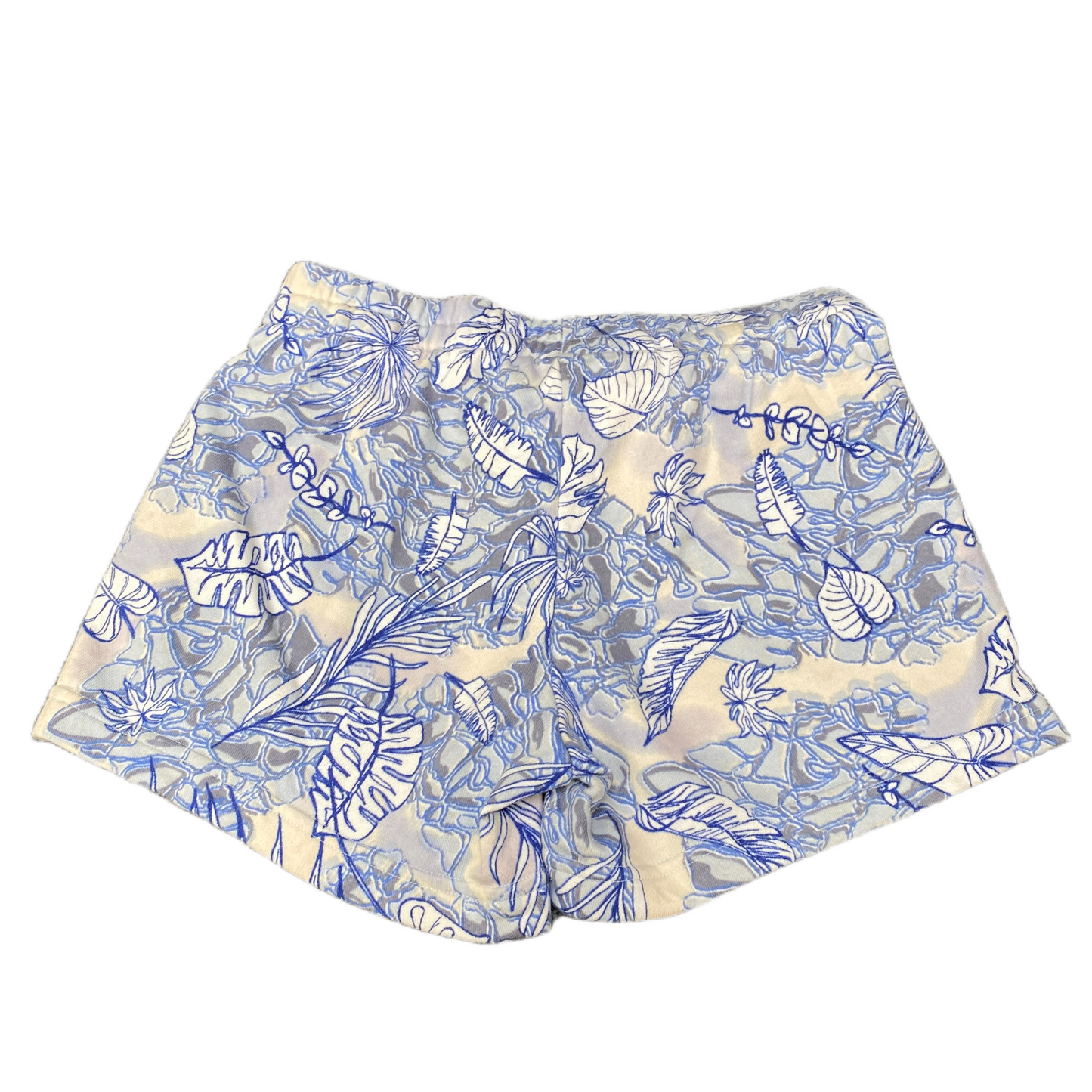 Adidas Summerglam Shorts Girls Small 25" Waist White Blue Palm Leaf Drawstring