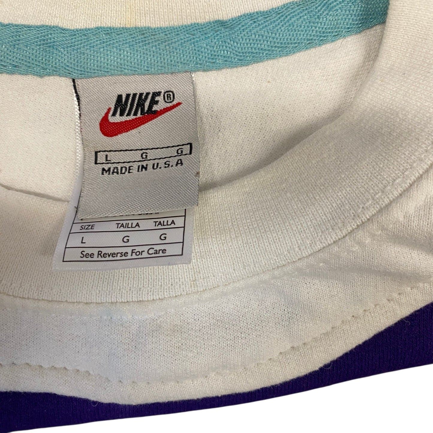 Nike Reworked Sweatshirt Mens L Purple White Embroidered Spellout Logo Vtg Y2K