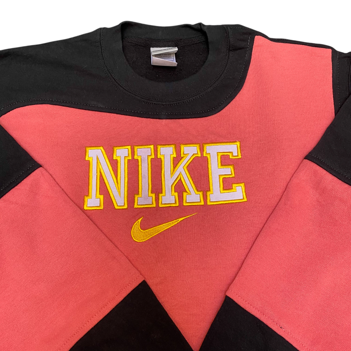 Nike Reworked Sweatshirt Mens Medium Black Pink Embroidered Spellout Logo Y2K