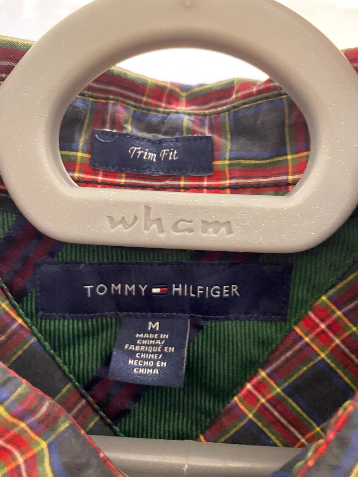 Tommy Hilfiger Shirt Mens Medium Red Plaid Trim Fit Detailed Pockets Button Down