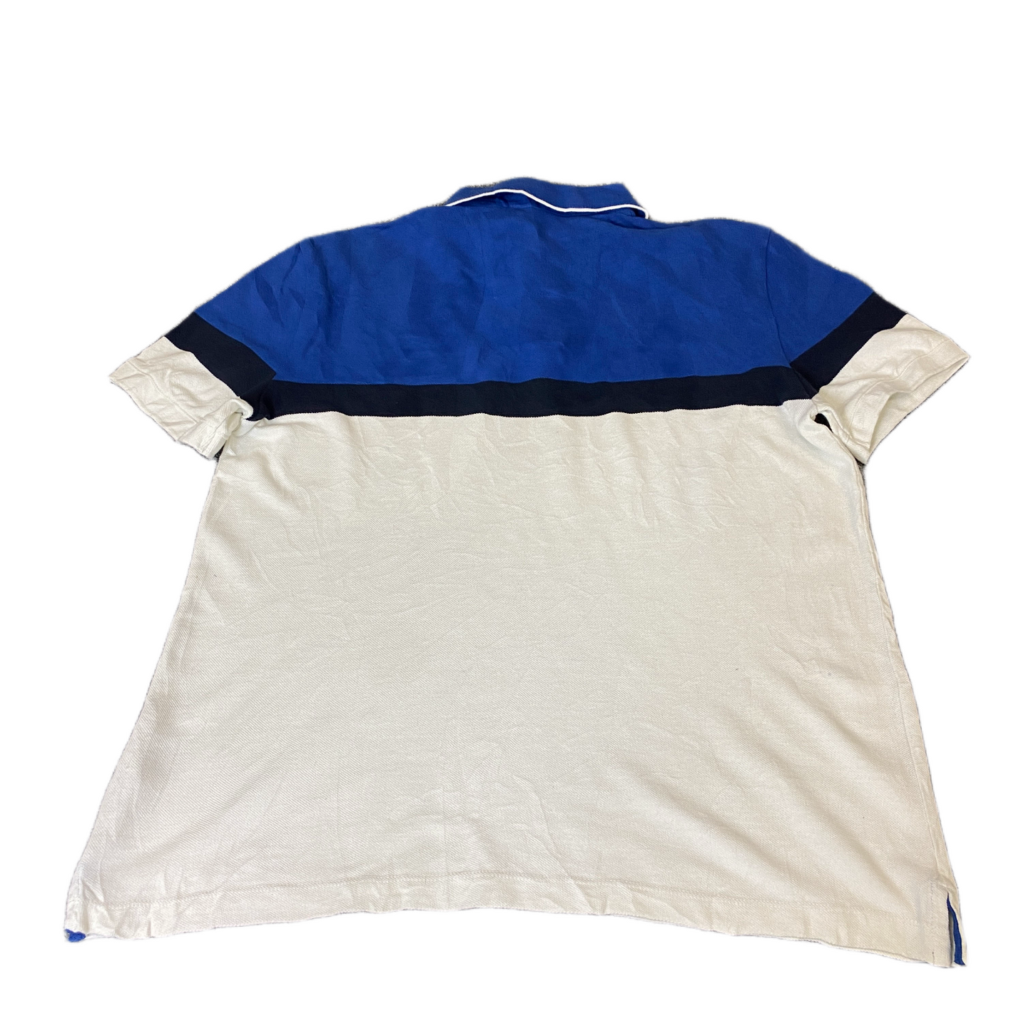 Nautica Polo Shirt Mens Large White Blue Side Slit Short Sleeve Collared Popover