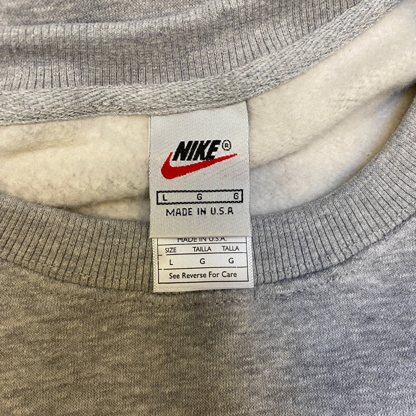 Nike Reworked Sweatshirt Mens Large Grey Embroidered Spellout Logo Vintage Y2K