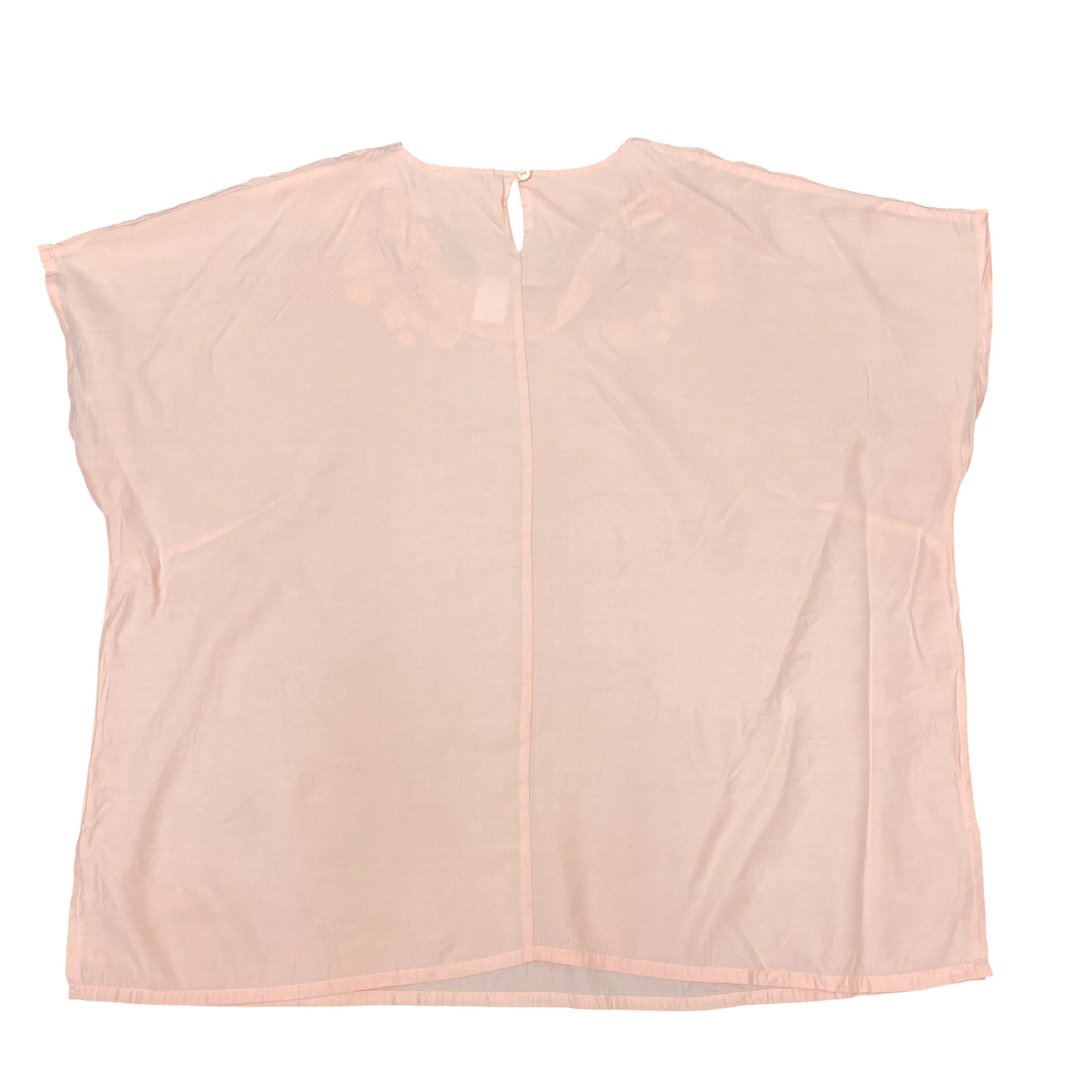 Blouse Top Womens L Pink Cap Sleeve Embroidered Round Neck Keyhole Back Pullover