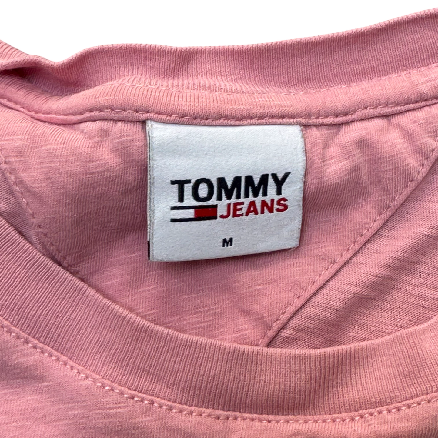 Tommy Jeans T-Shirt Womens Medium Pink Short Sleeve Back Bold Logo Crewneck Tee